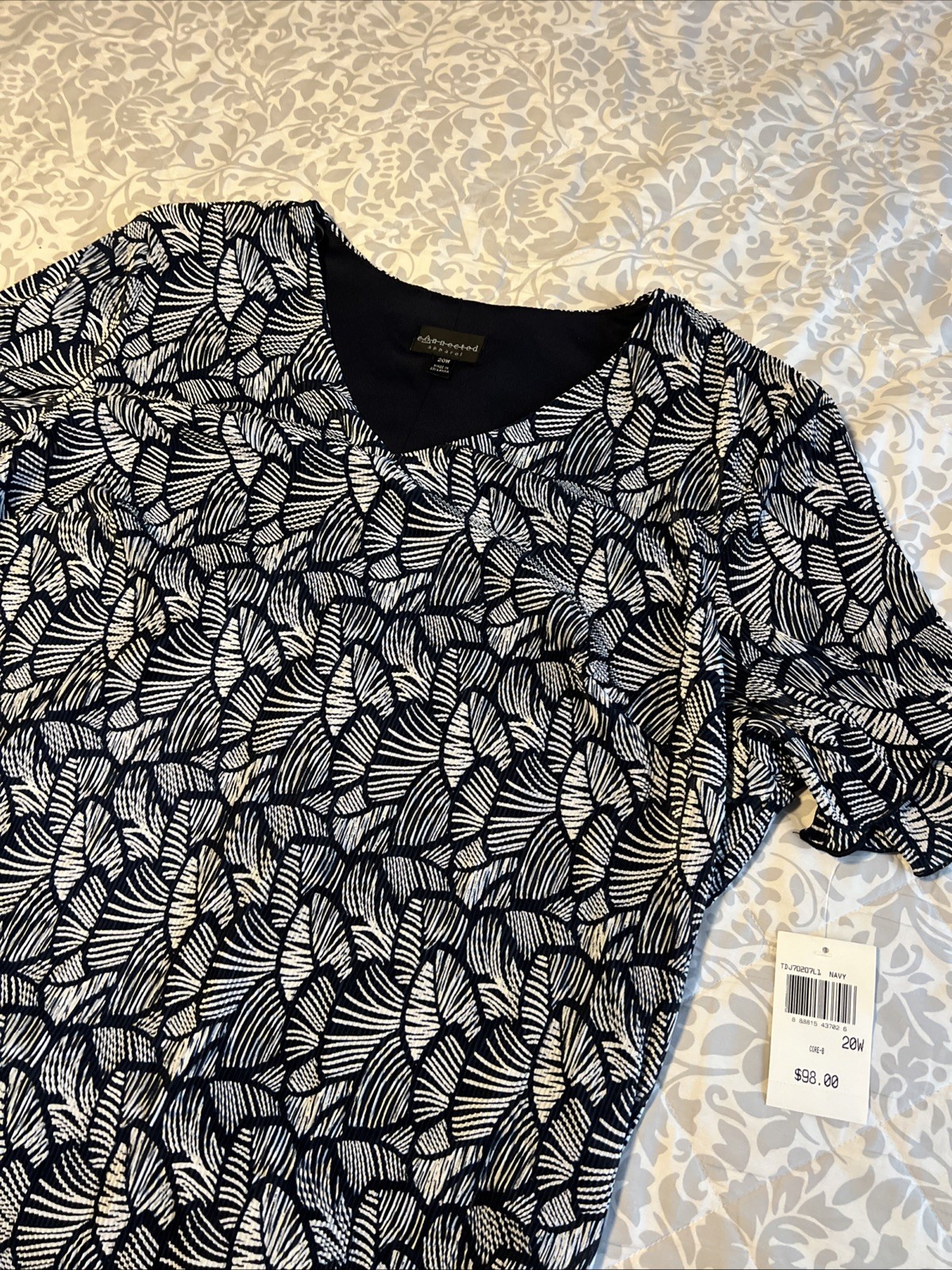 Connected apparel SZ 20W Dark Blue navy white Stretch layered Dress NWT