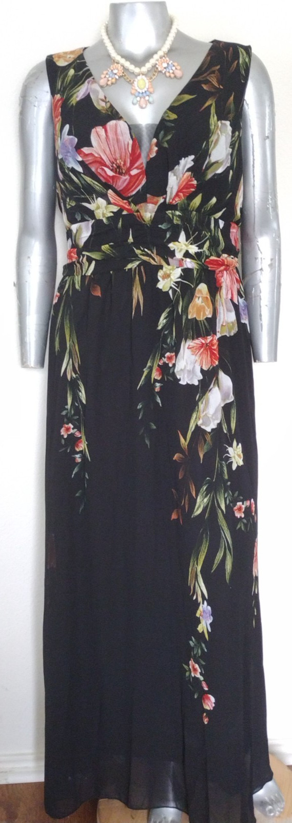 NWT TOLEEN OCCASION CHIFFON FLORAL MAXI DRESS Size 3XL Sleeveless Waist ruched