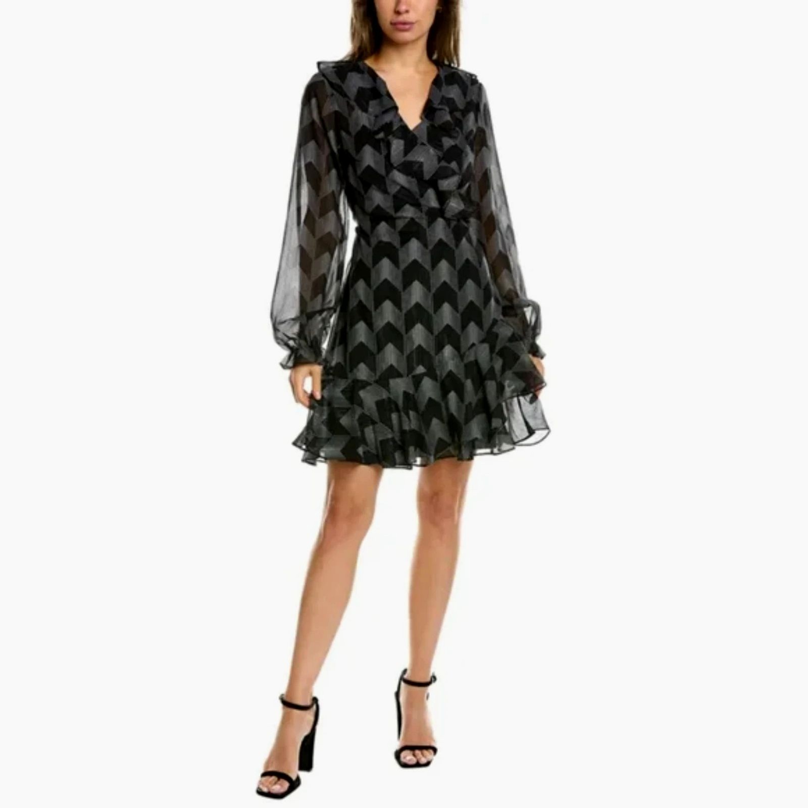 Ted Baker Talini Ruffle Wrap Dress NWT Sheer Geometric Print Size 1 US 2–4
