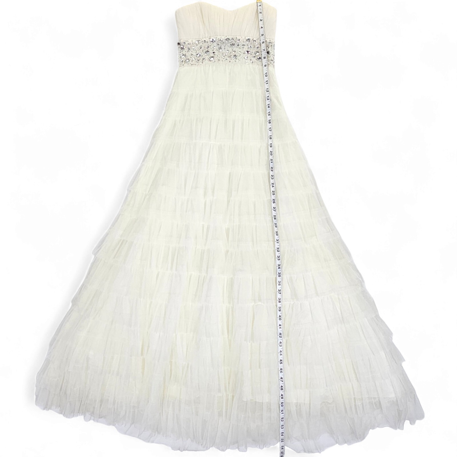 B. Darlin Dress Prom Formal Strapless Ivory Tiered Tulle Rhinestone Size 5/6