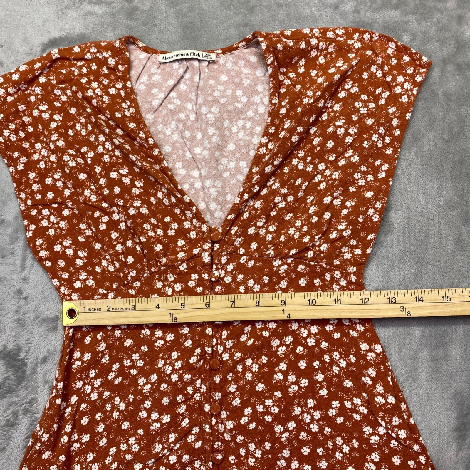 Abercrombie Fitch Rust White Floral Button Front Cap Sleeve Mini Dress XSP