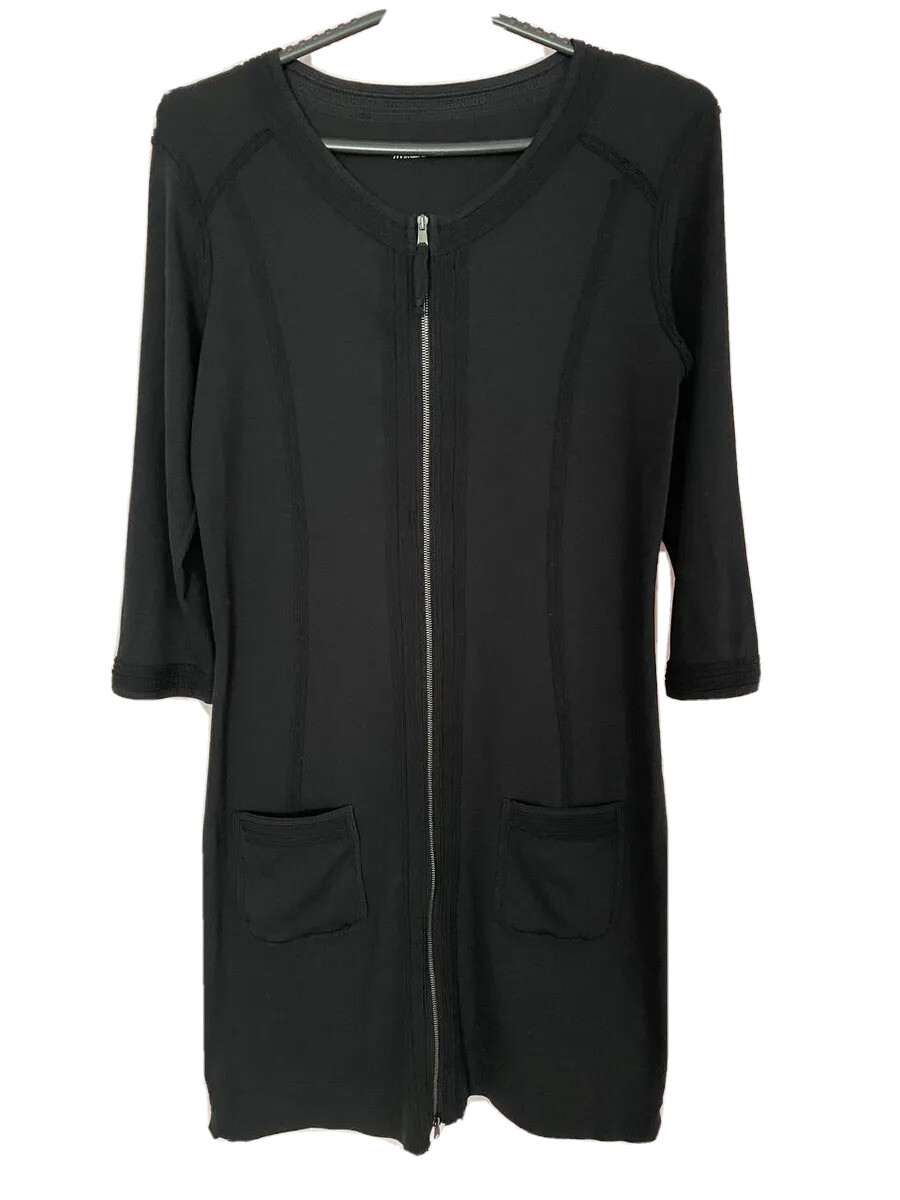 Marc Cain Sports Women Black Full Zip Dress Pockets Sz Large