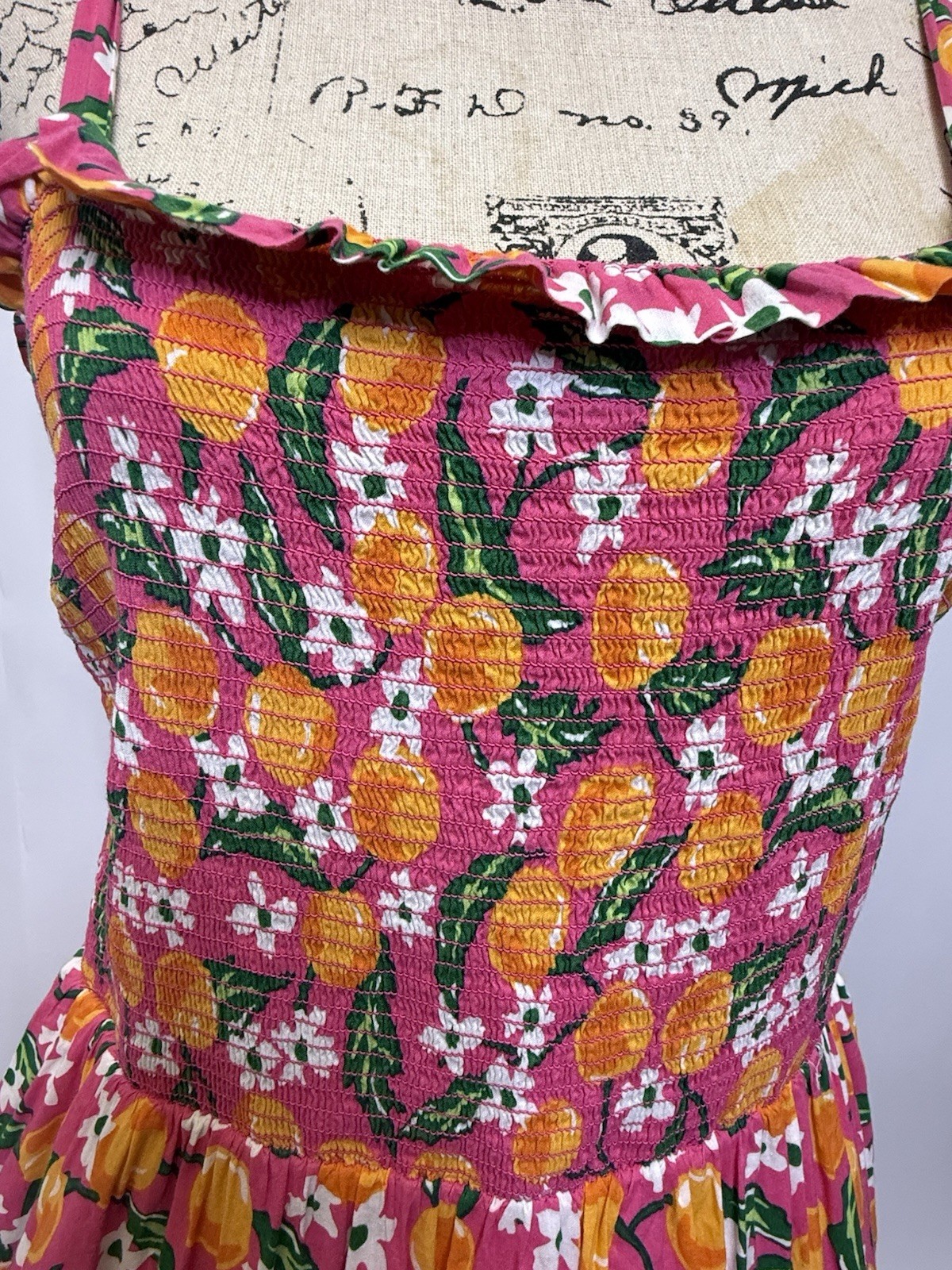 Draper James Women’s Floral Smocked Midi Dress Pink Orange Size M