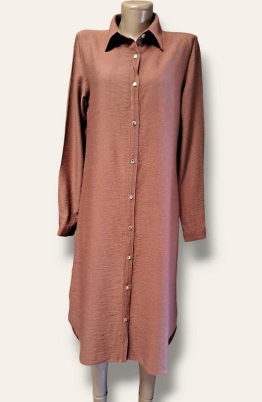 Minimalist Brown Collared Button Up MIDI Dress Size 38