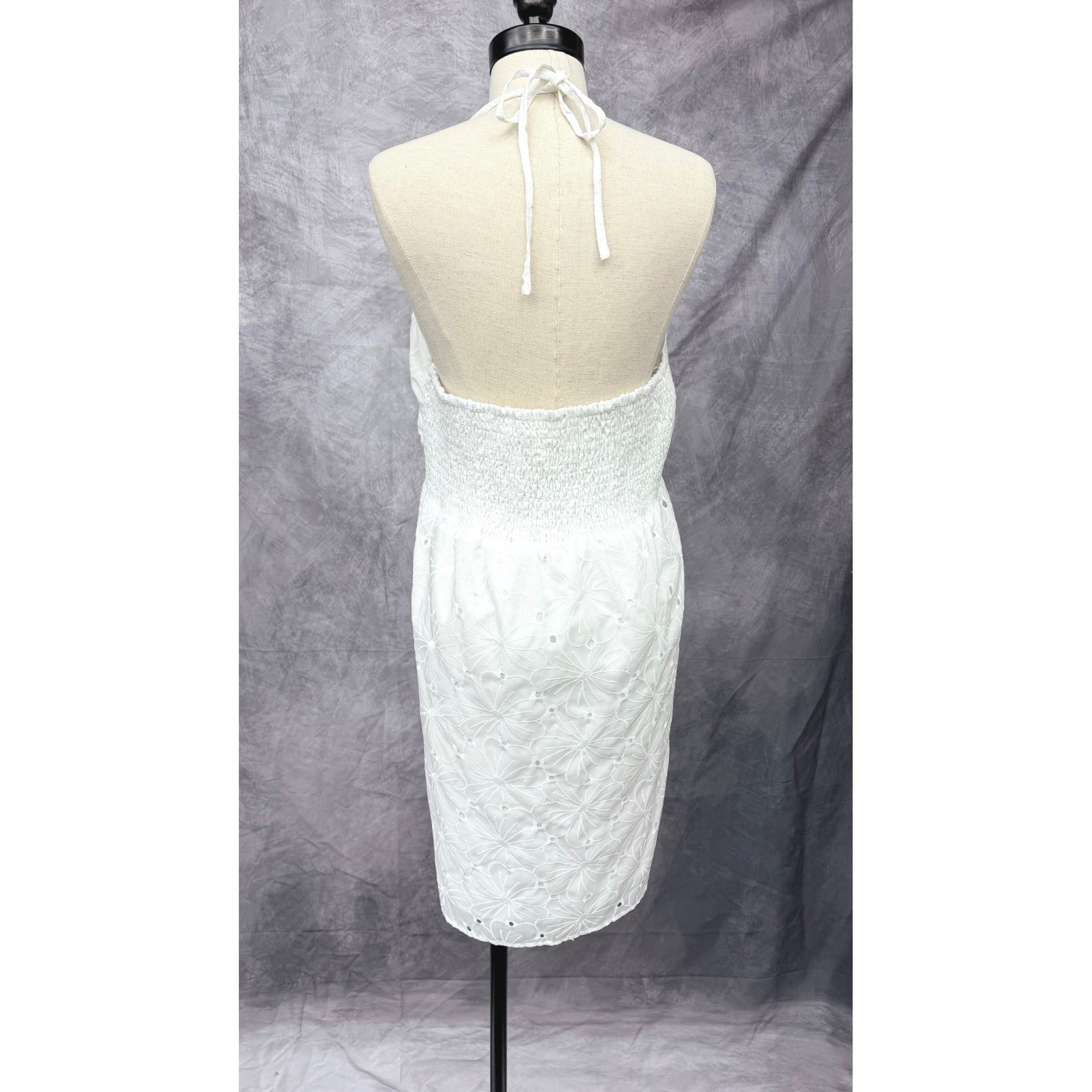 Pink Lily White Eyelet Halter Mini Dress Floral Cutout Backless Womens L White