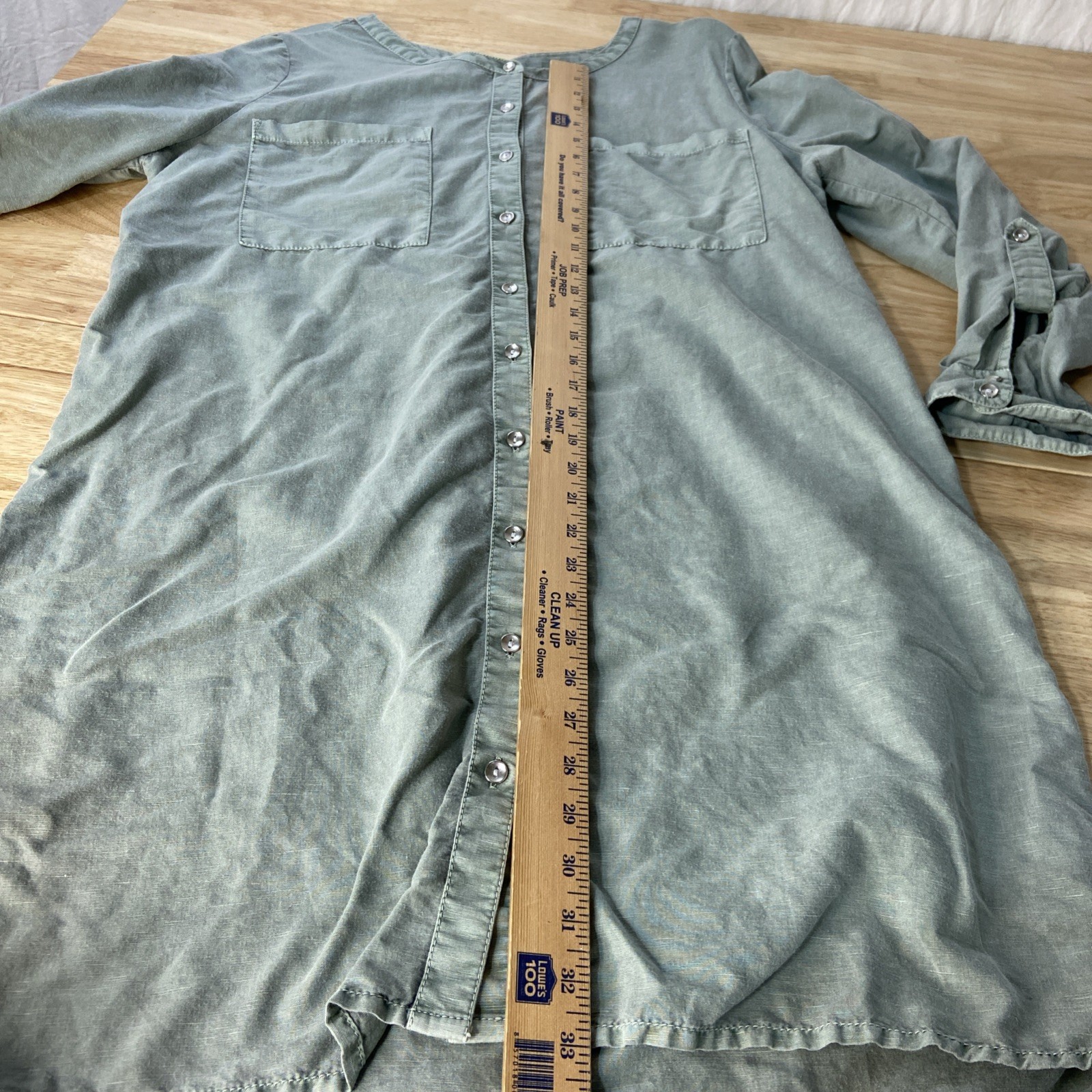Caslon Green Button Down Long Roll Up Tab Sleeves Midi Linen Cotton Dress XL
