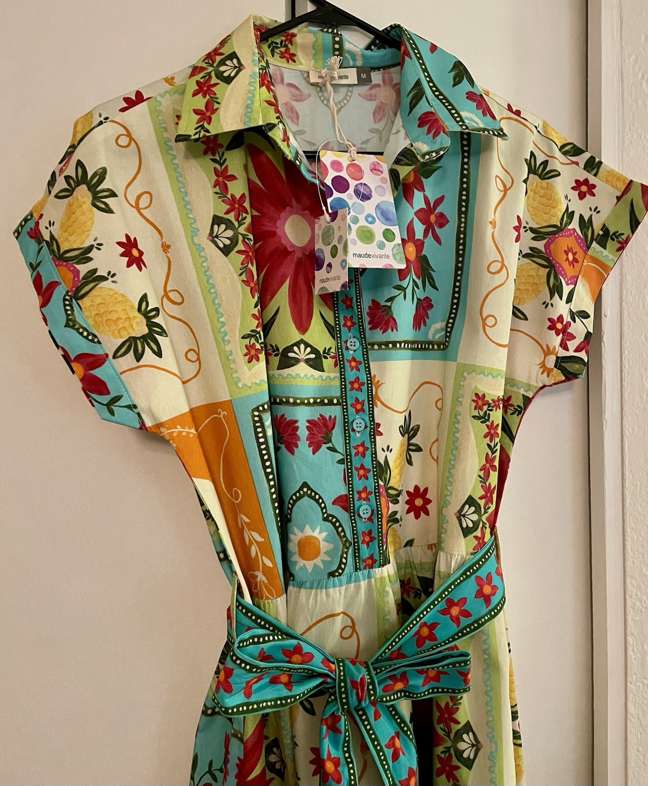 Maude Vivante Spring 2026 Midi Dress NWT Size M Turquoise Orange Floral