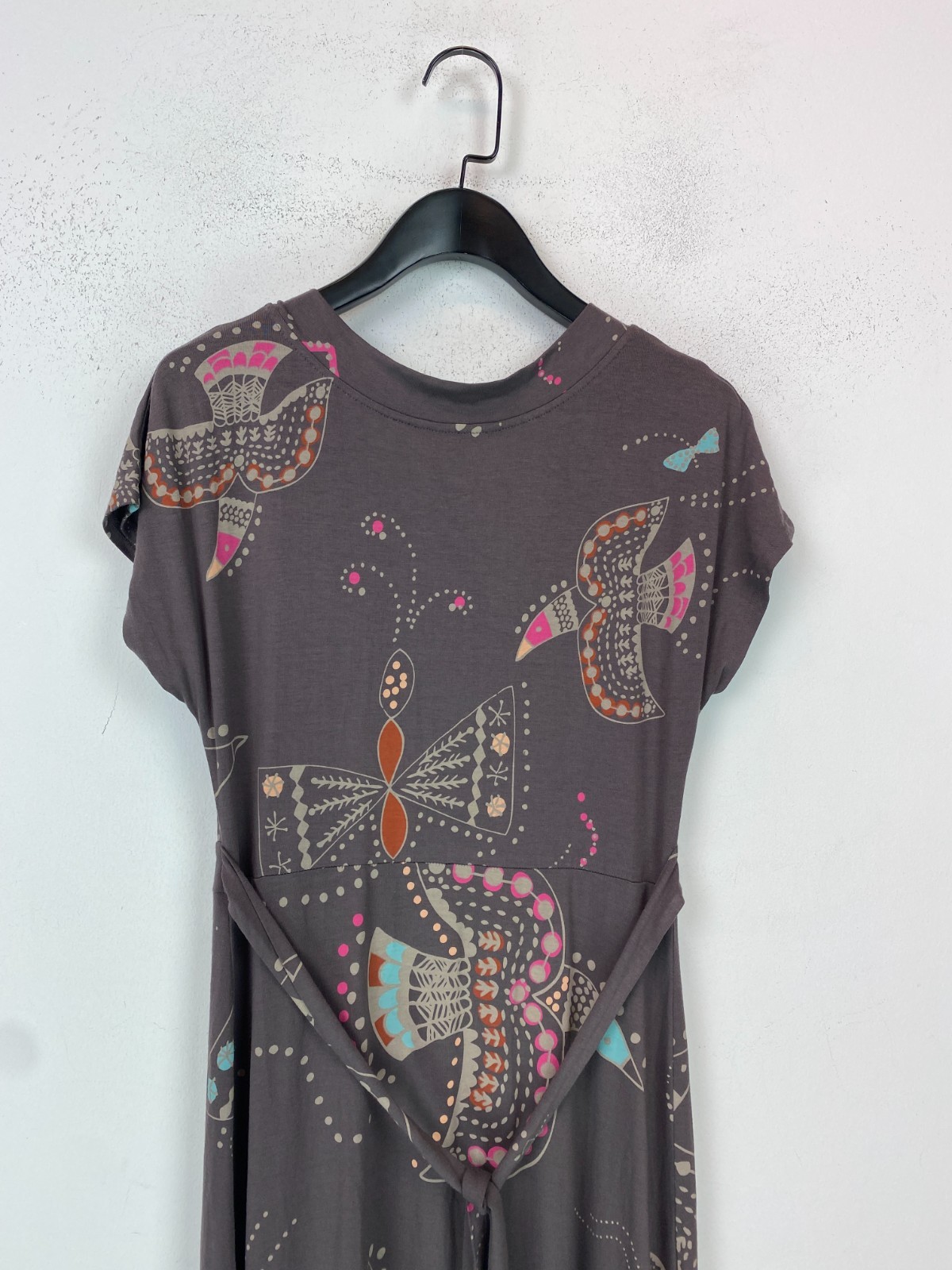 White Stuff Grey Abstract Maxi Dress Cap Sleeve Pullover UK 8