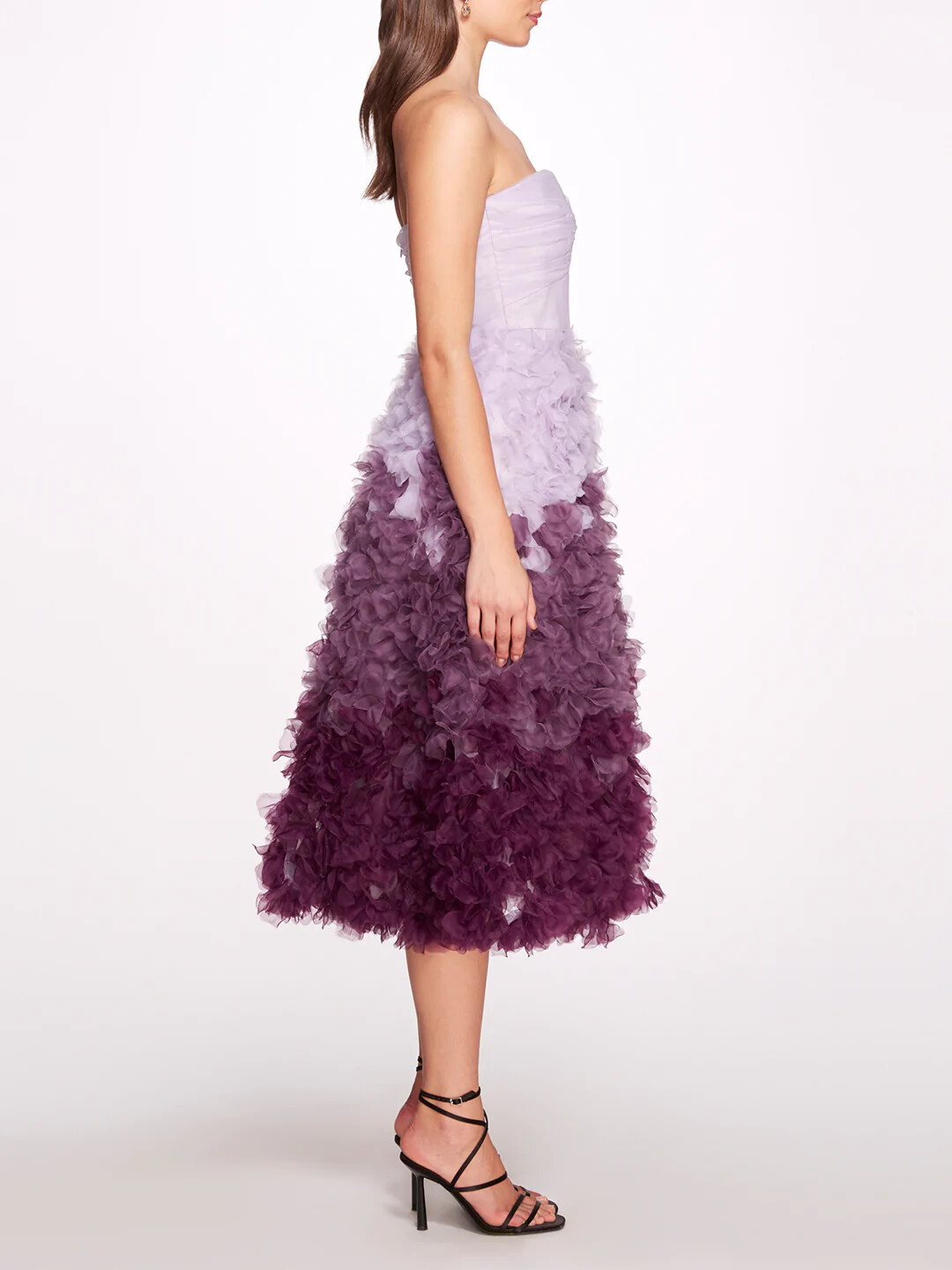 $895 NEW Marchesa Notte Ombre Strapless Tulle Dress Aubergine Purple Lilac 12