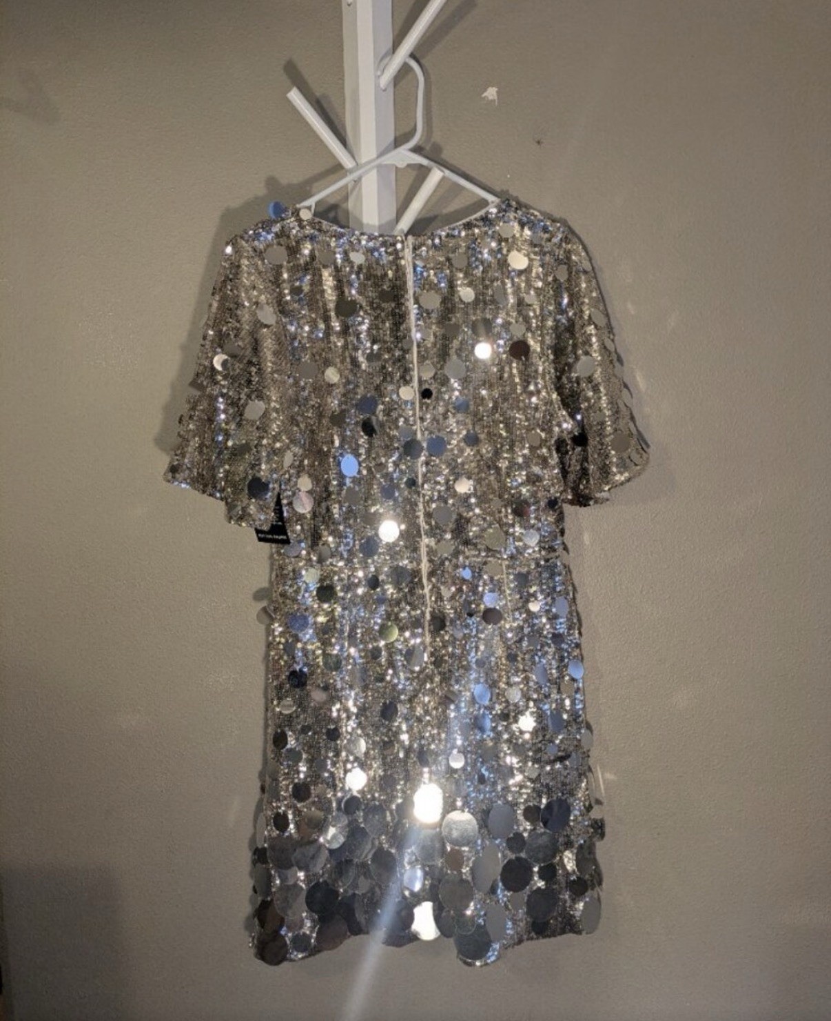 Boston Proper Glamour Paillette Dress NWT Silver Sequin A-Line Size 10