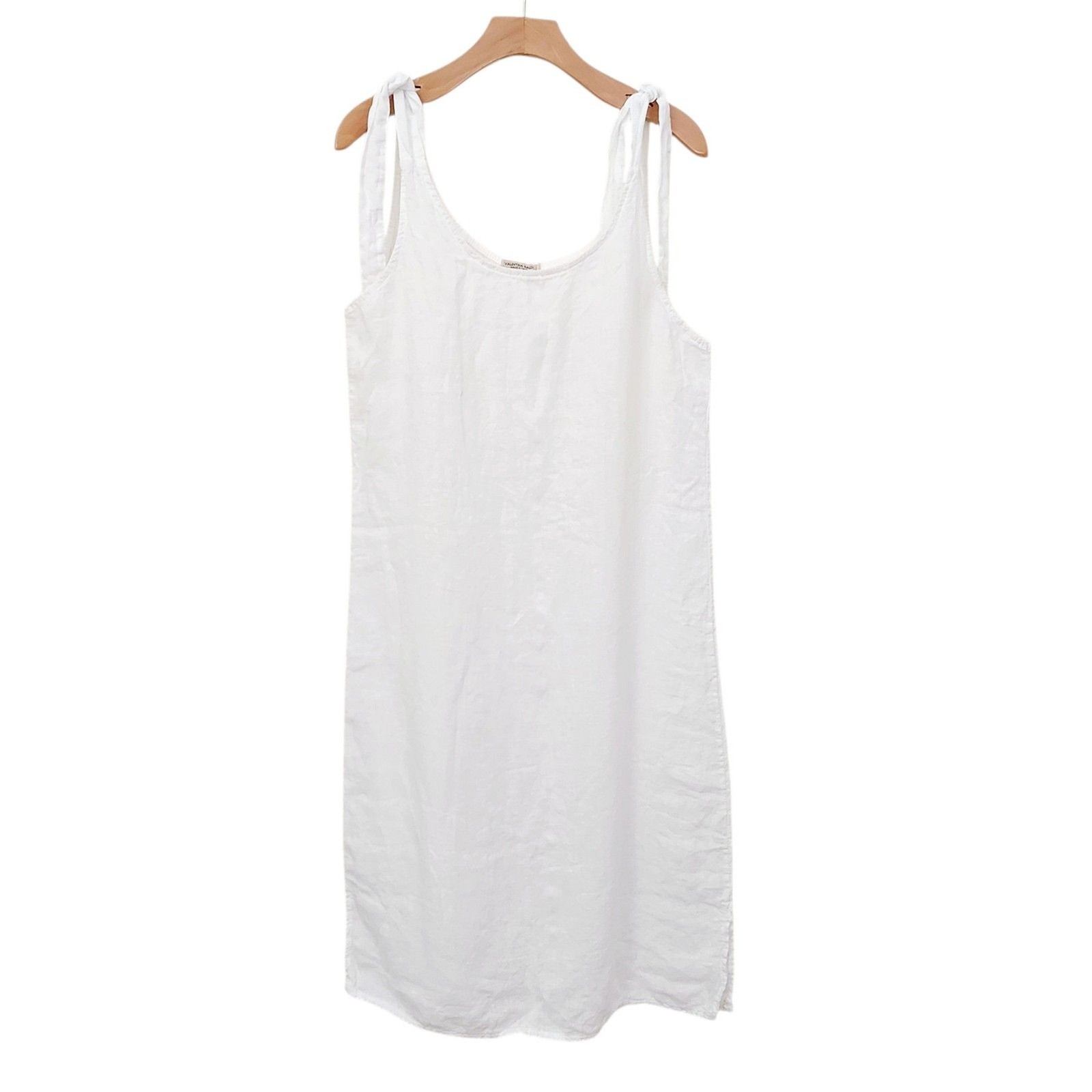 Valentina Naldi Midi Dress Womens Medium White Linen Tie Shoulder Beach Italy