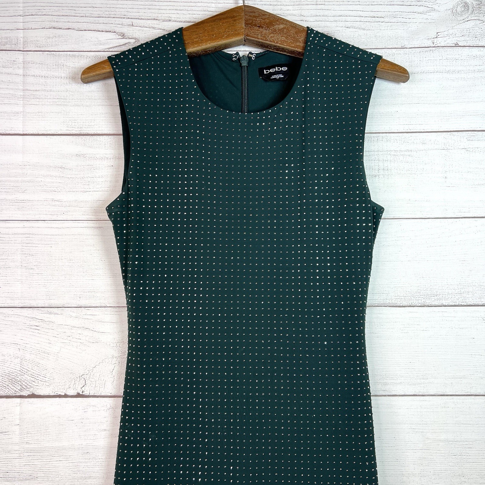 Bebe Green Studded Rhinestone Bodycon Short Mini Dress Size S Festive Y2K