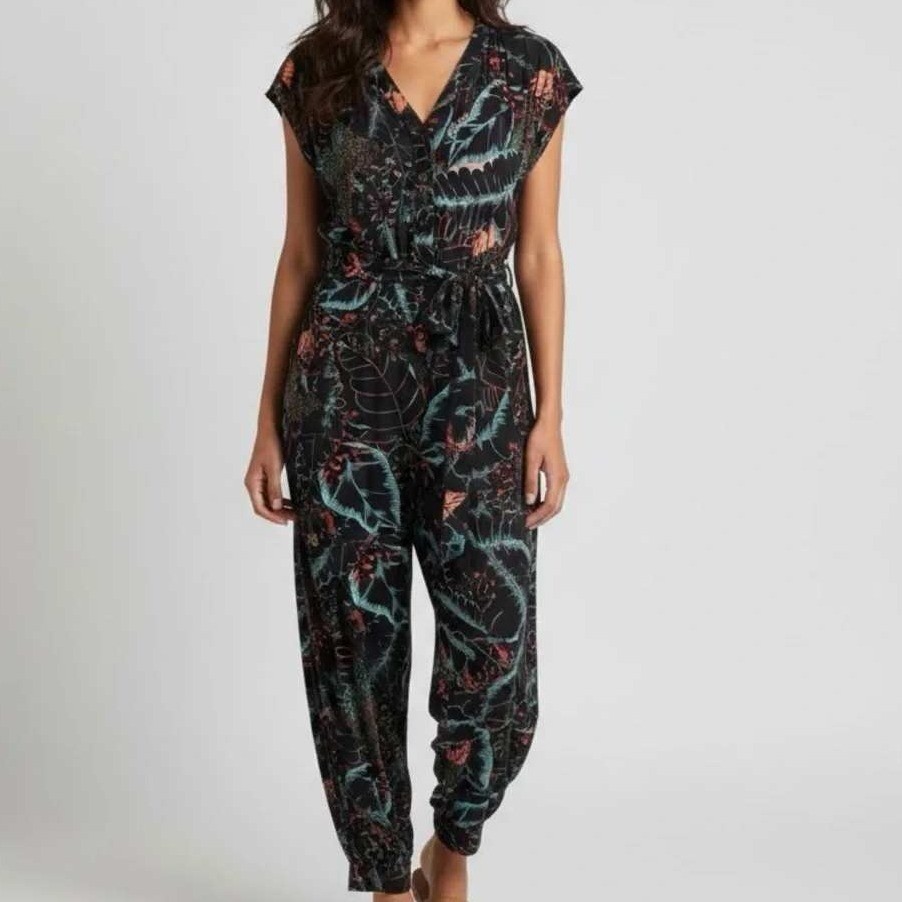 Anthropologie x Maeve Womens XS Geoscope Printed Floral Leaf Jumpsuit Sleeveless