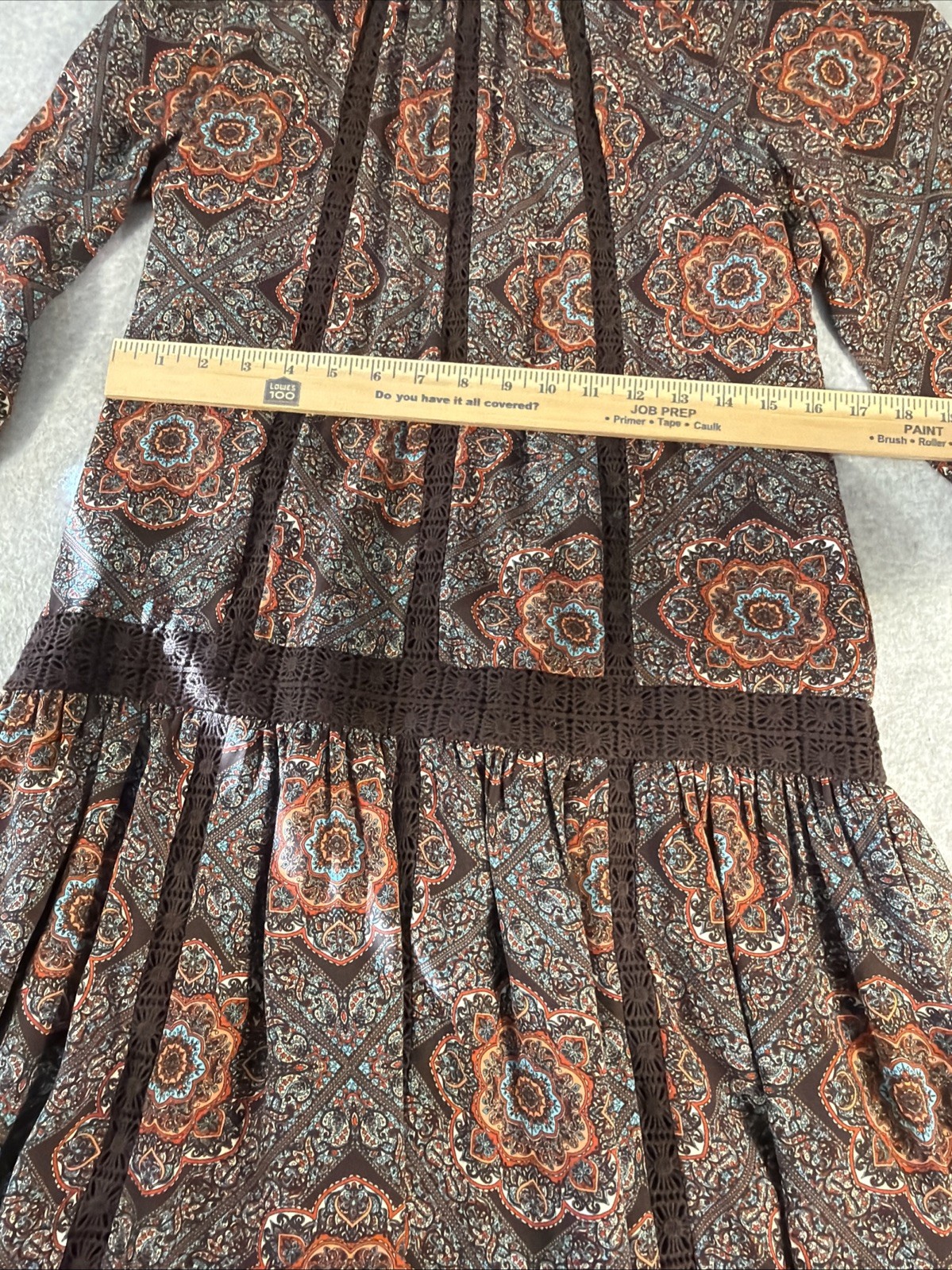 DANIEL RAINN Boho Chic Long Sleeve Shift Drop-Waist Dress Size M Floral Brown