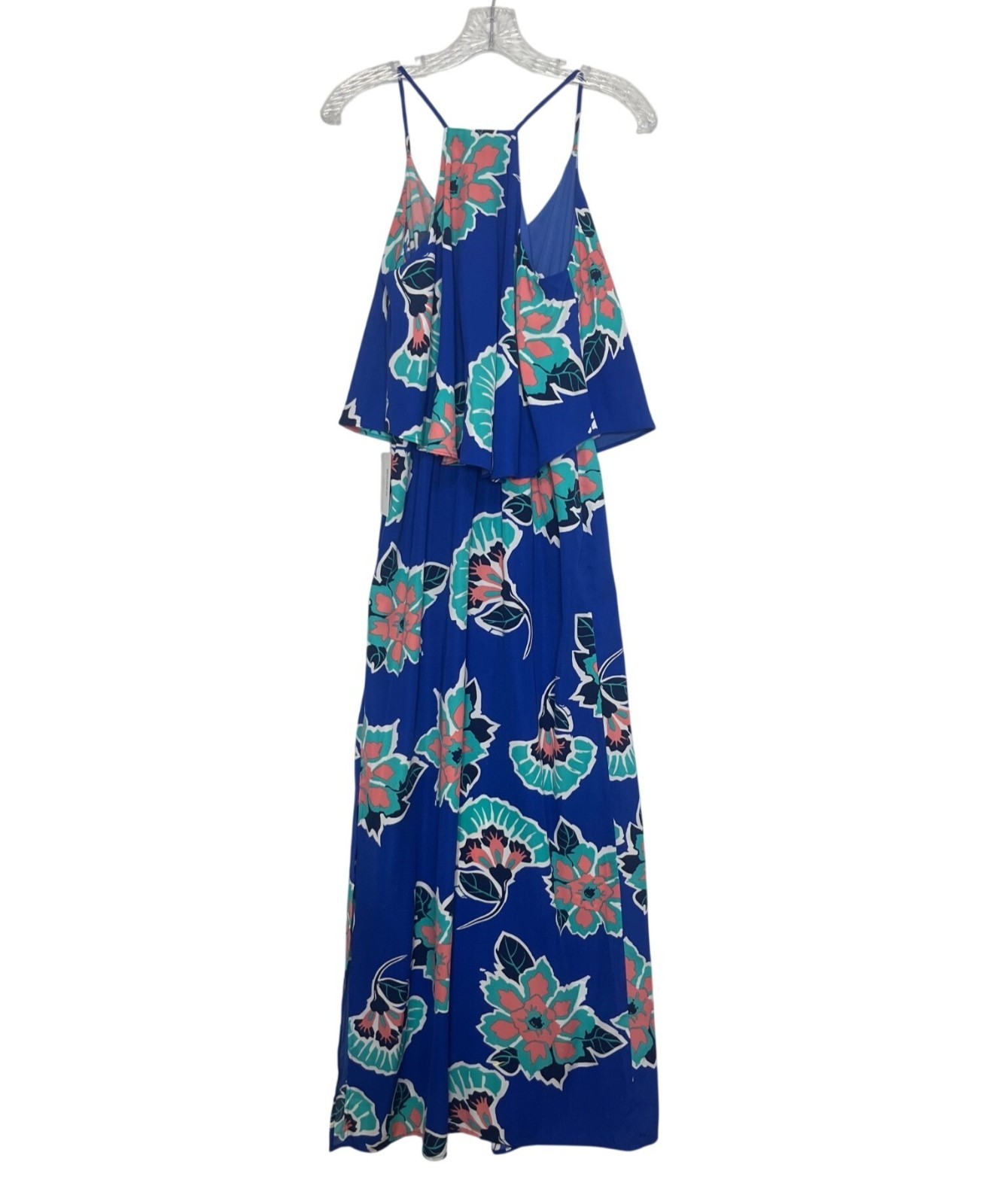 Pink Owl Floral Maxi Dress Small Blue Summer Sleeveless