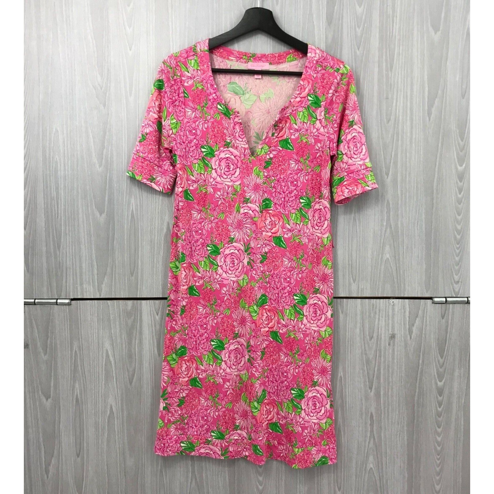 Lilly Pulitzer Pink Floral Silk Jersey Shift Dress Short Sleeve Size 6