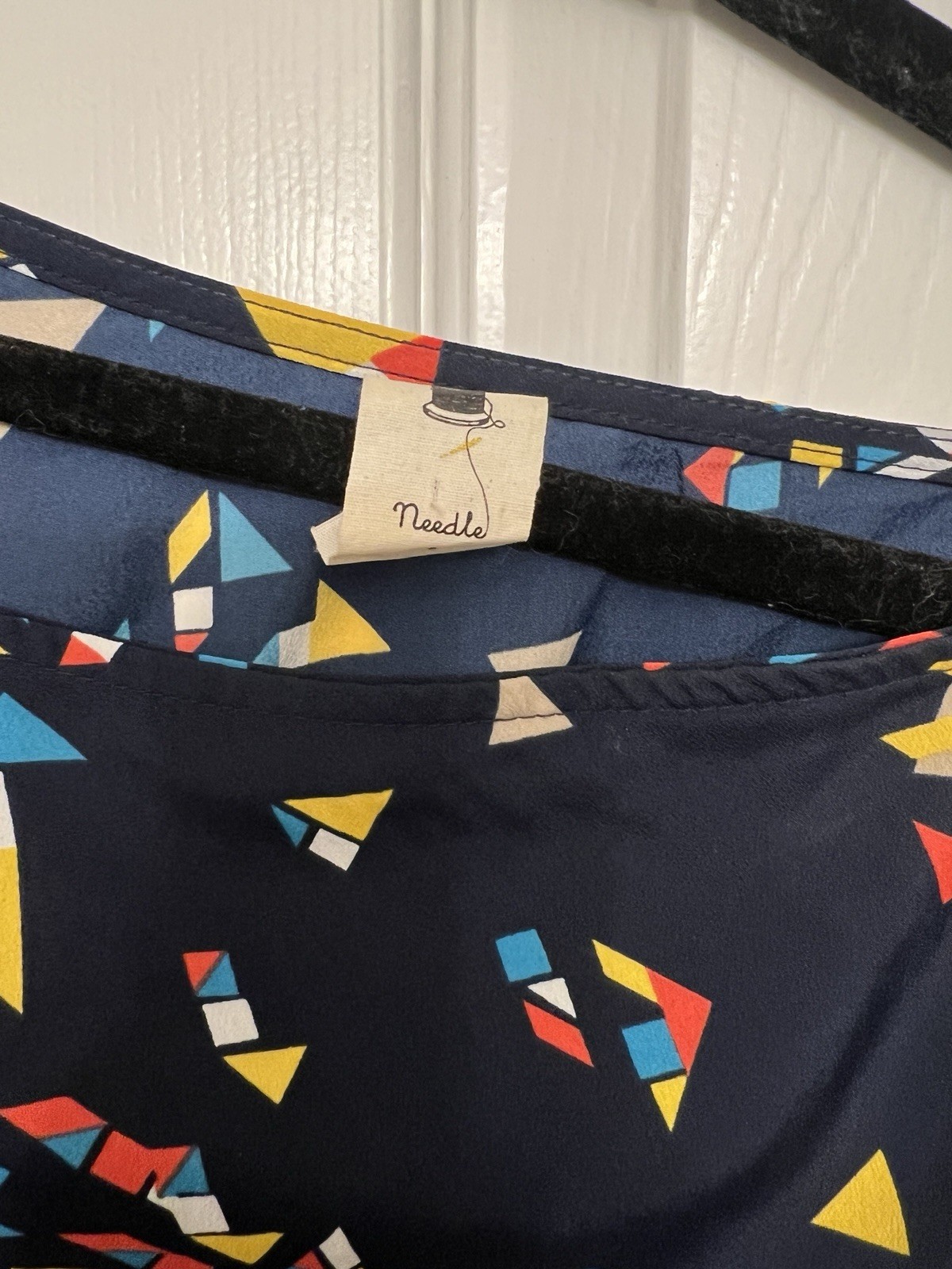 Anthropologie Needle & Thread One-Shoulder Navy Geometric Dress Size M