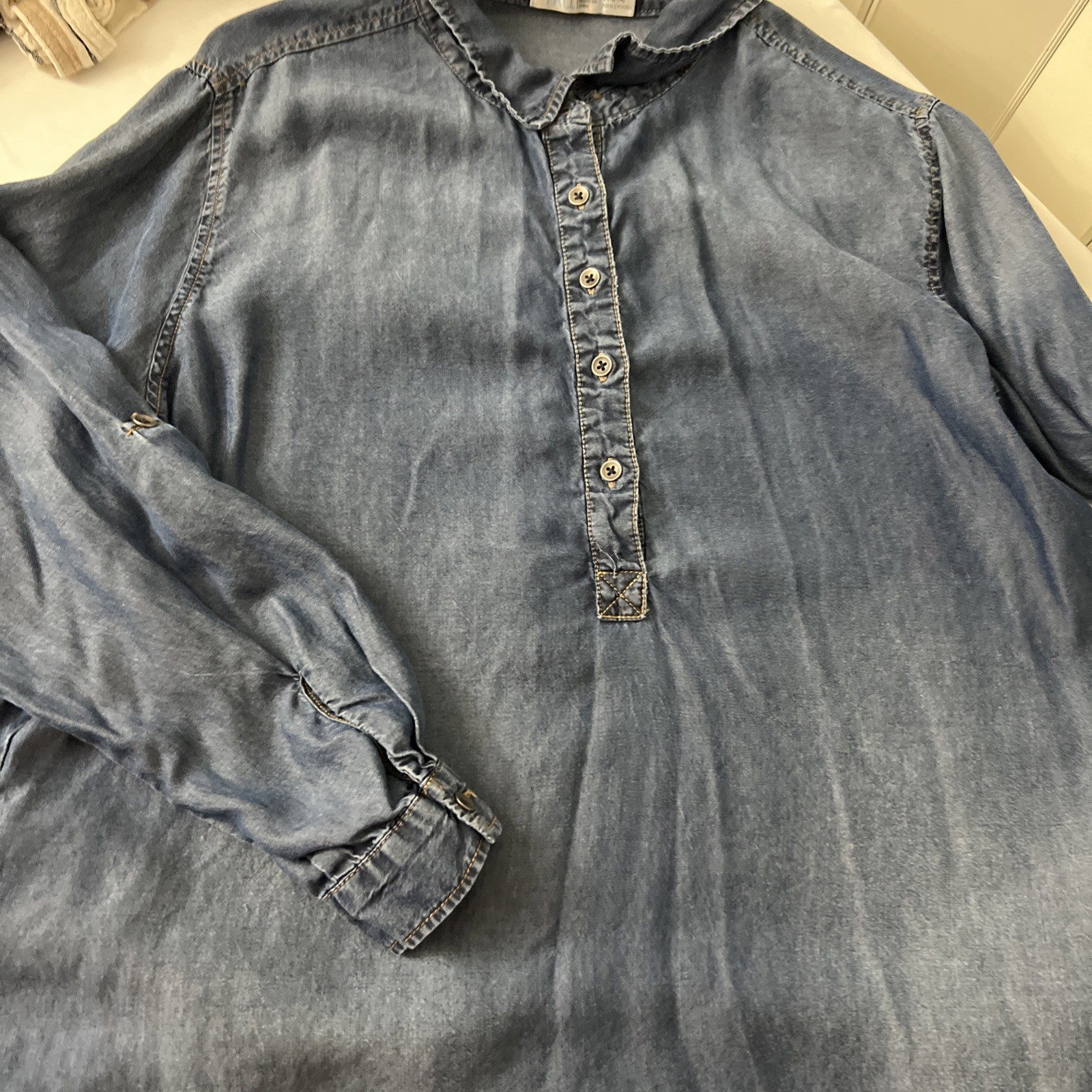 Time and Tru Blue Chambray Tunic Dress – 12-14 Lyocell Boho Casual Denim Style