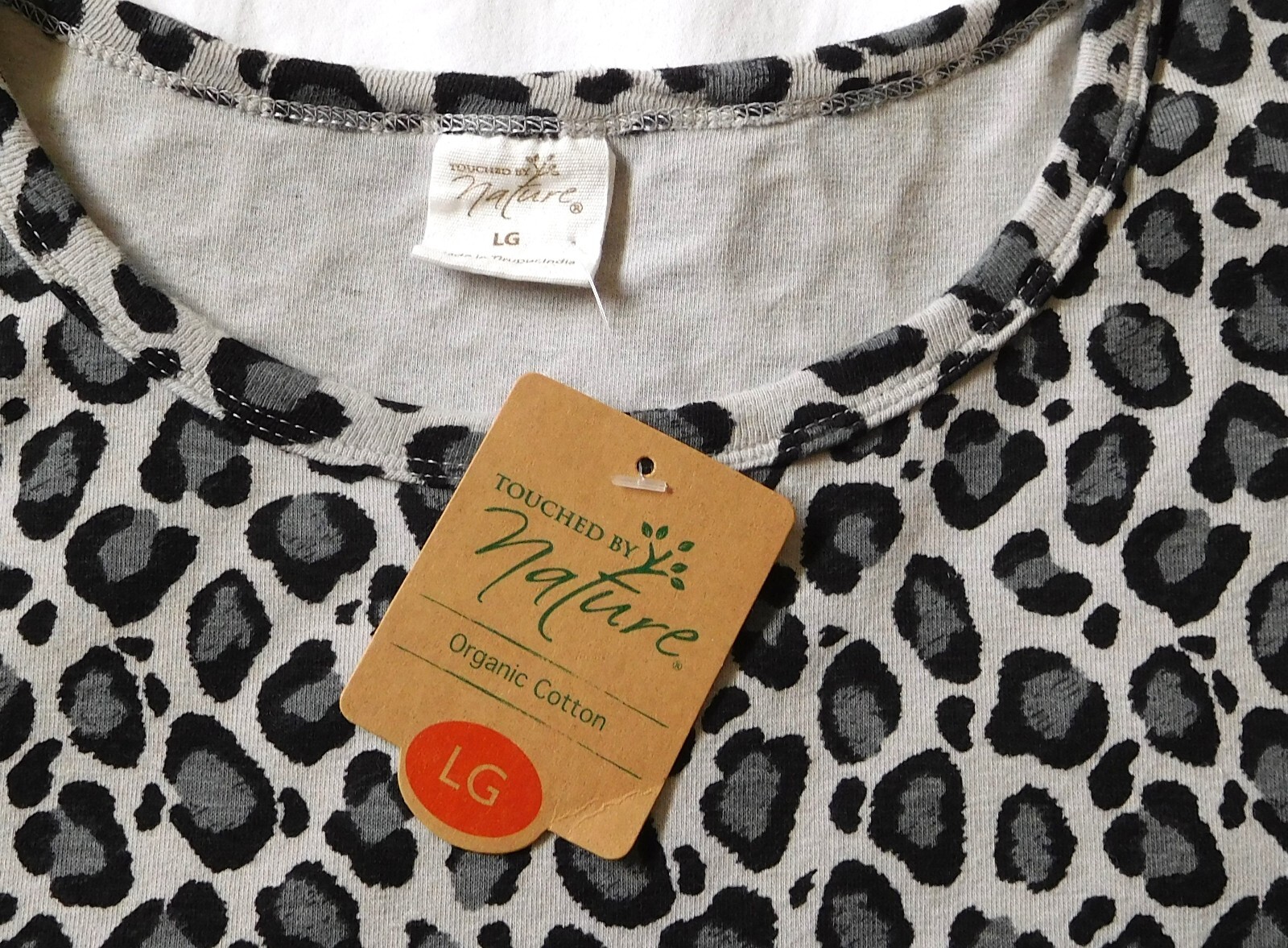 NWT Organic Cotton 3/4 Sleeve Snow Leopard Print Dress Large L stretch travel