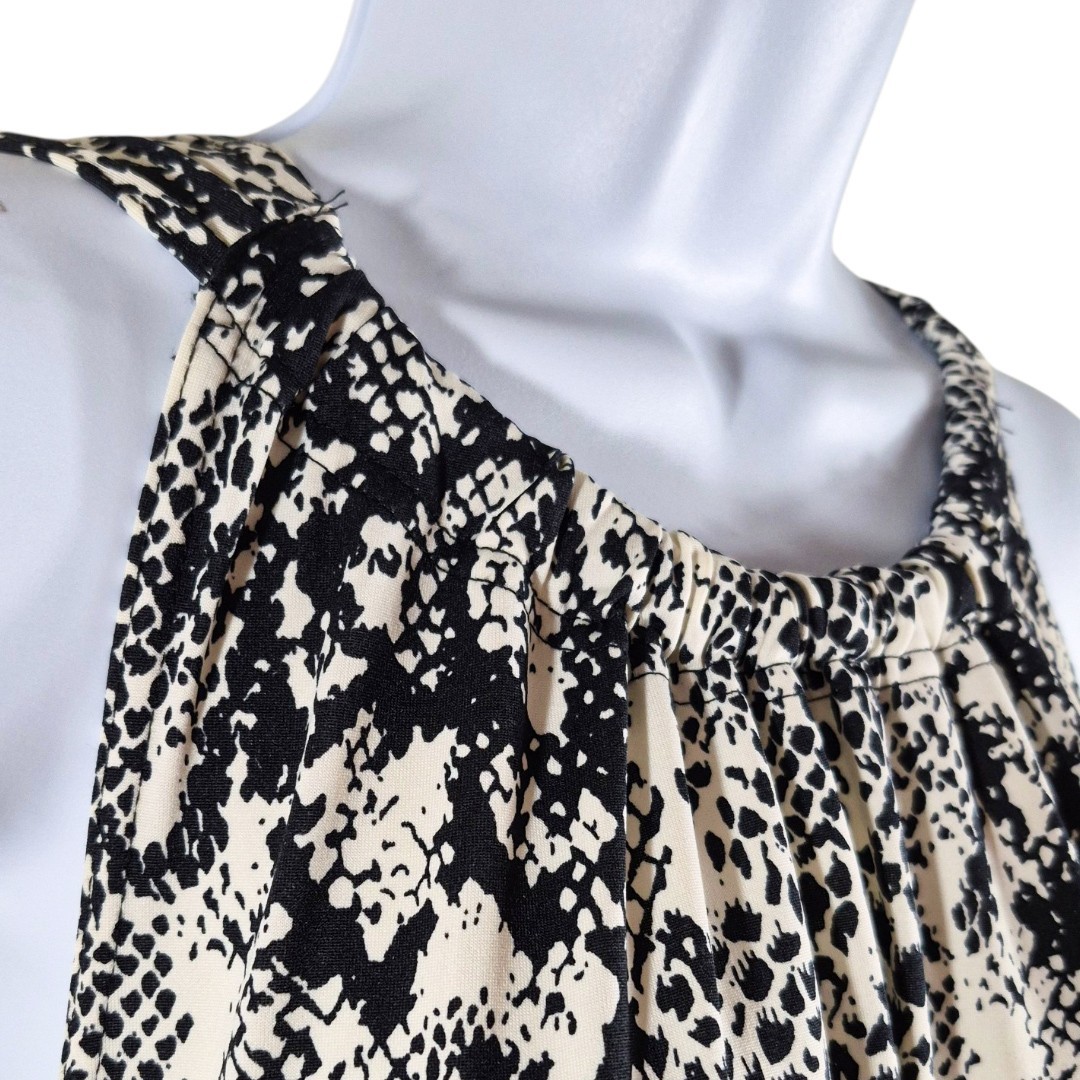 Snake Print Ruffle Hem Midi Dress XL Coastal Resort Quiet Luxury Vacation Shift
