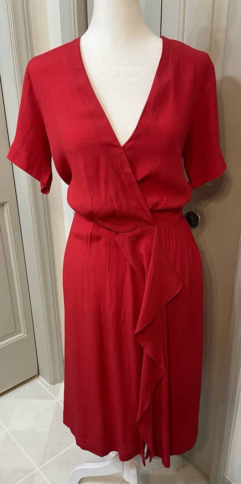 Yumi Kim Womens Wrap Dress Medium V Neck Mimosa Short Sleeve Scarlet Red Ruffled