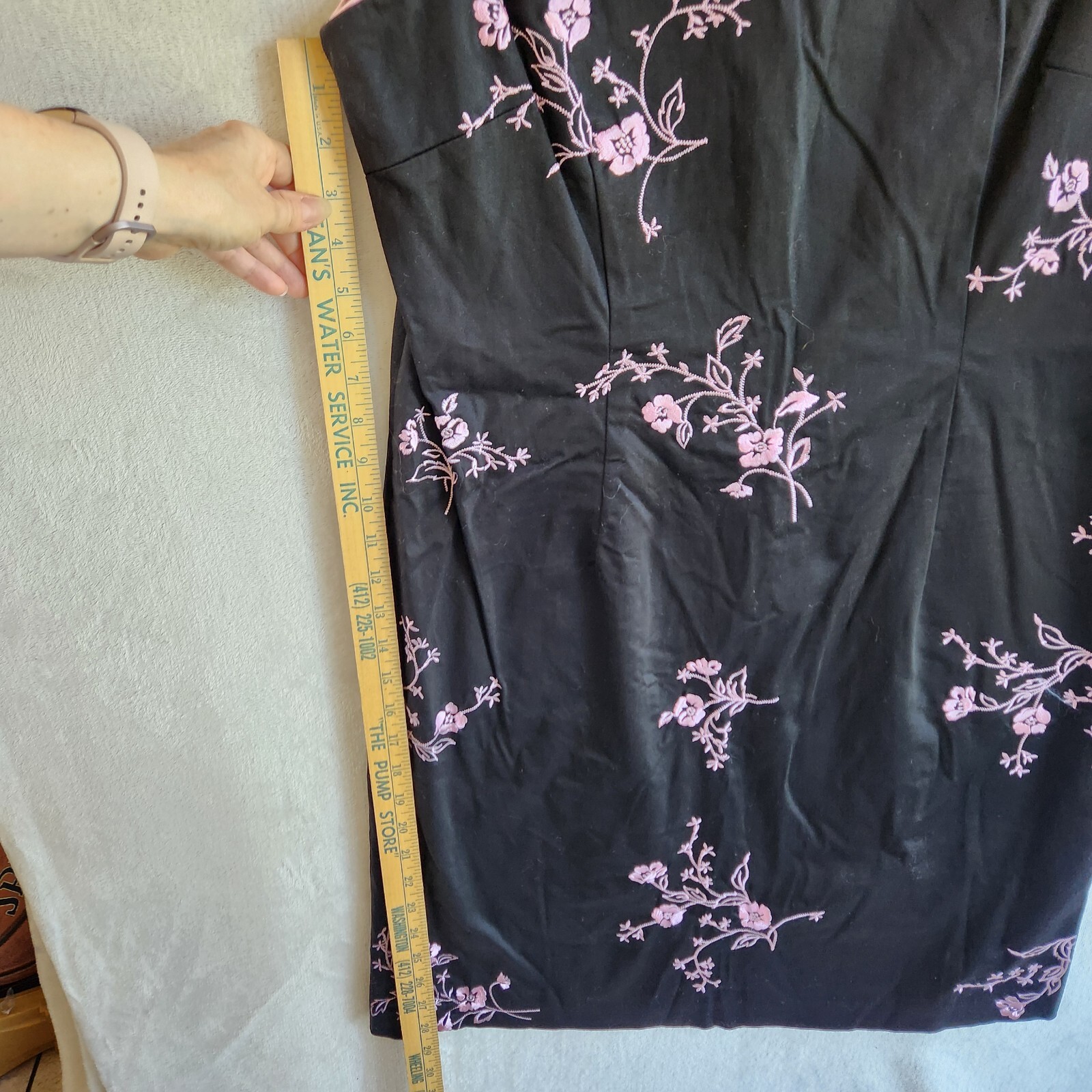 Sag Harbor Embroidered Dress Black & Pink Floral Asian Inspired Retro Sheath 12