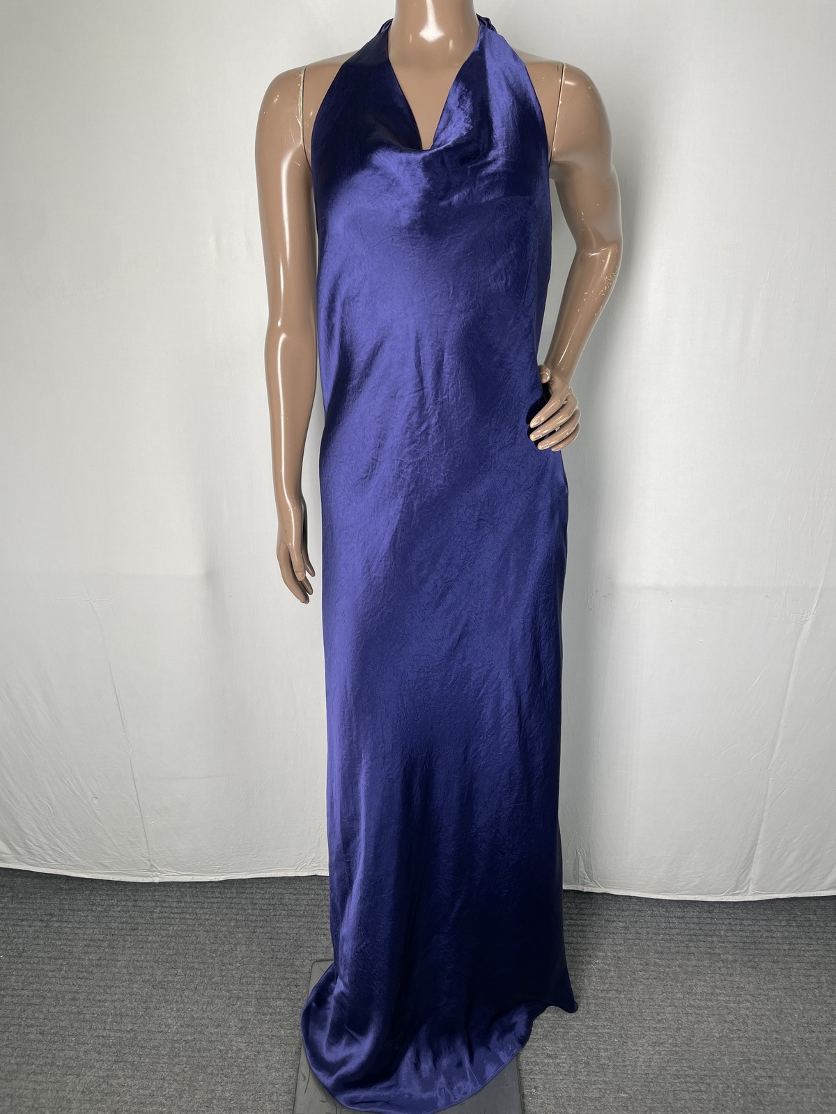 Vince Womens Maxi Dress Deep Purple Size XS Japanese Satin Cowl Neck Side Zip