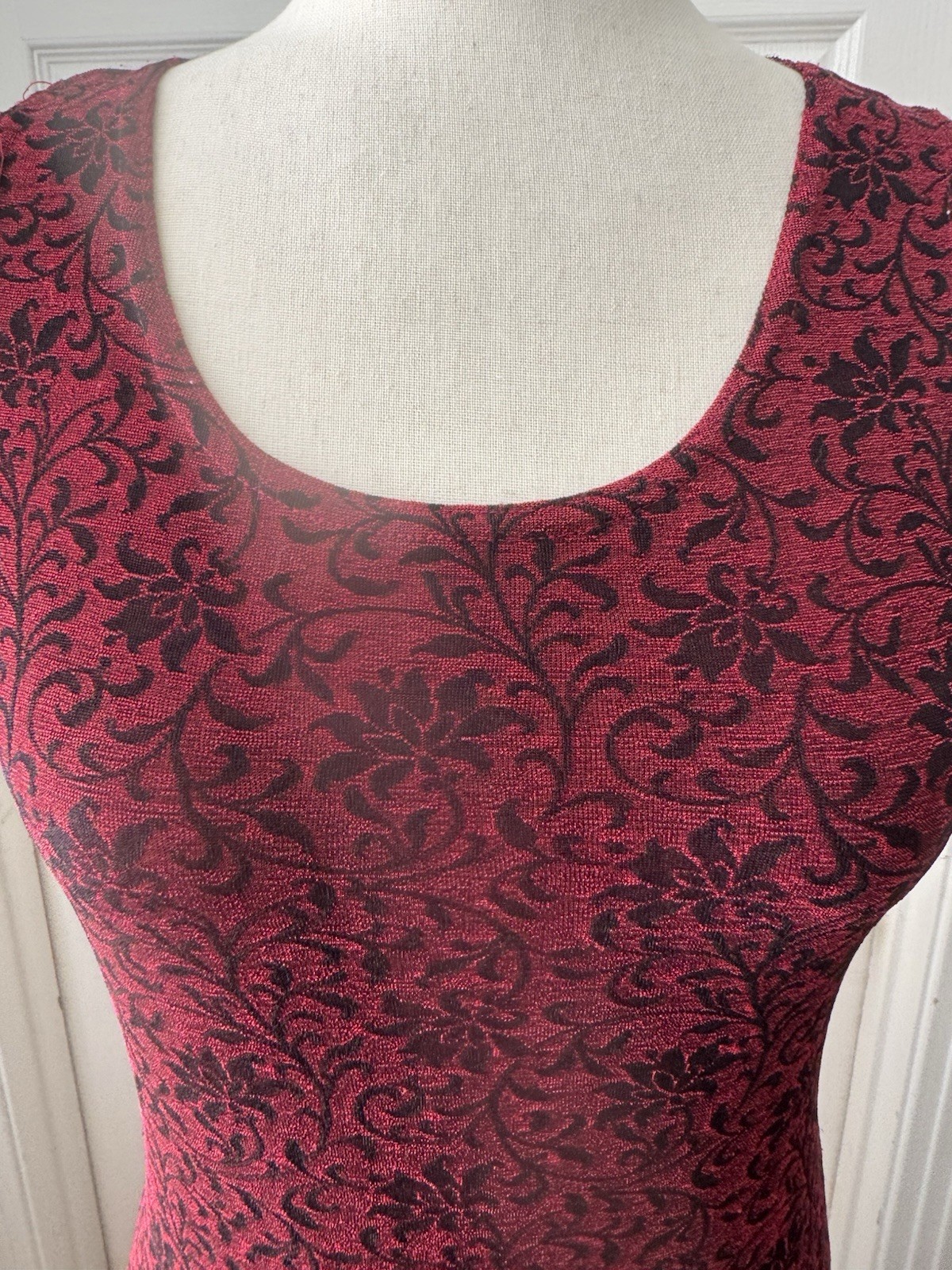 VTG Stretch Maxi Dress Red Black Witchy Floral Goth 90s Whimsygoth Small 6 P