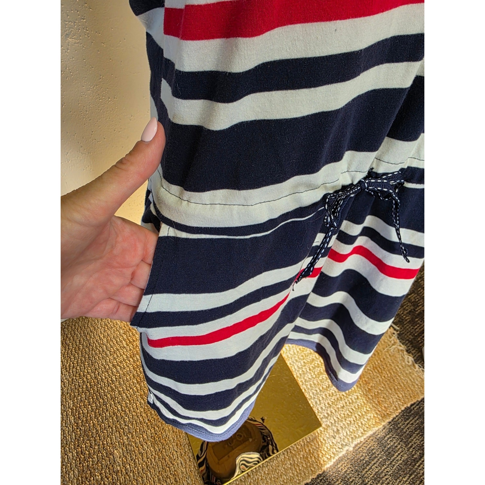 Beach by Exist Nautical Striped Red White Blue y2k Pockets Dress Womens XL
