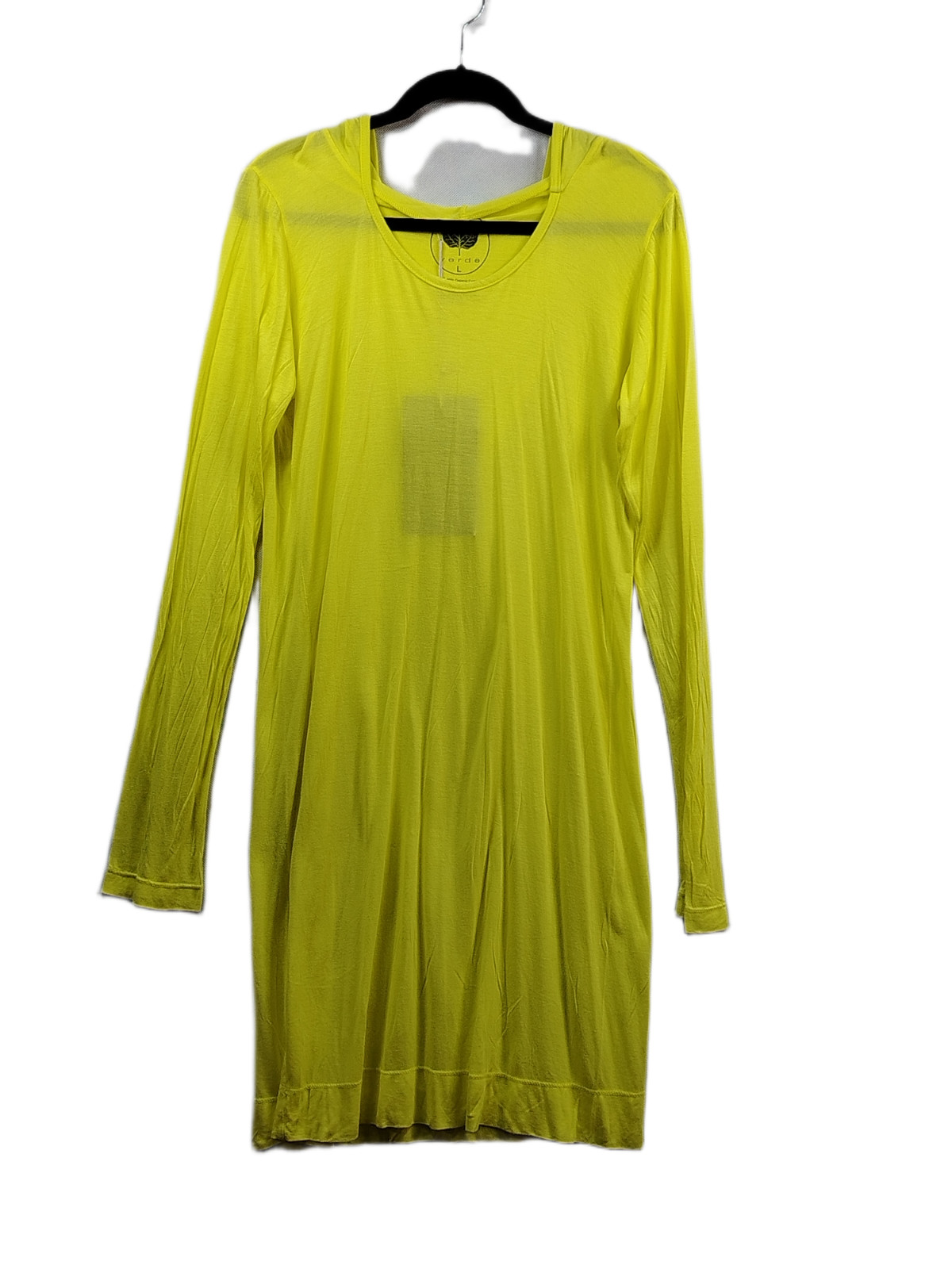 Verde Womens Organic Long Sleeve T-Shirt Dress Chartreuse Large Hooded Thin New