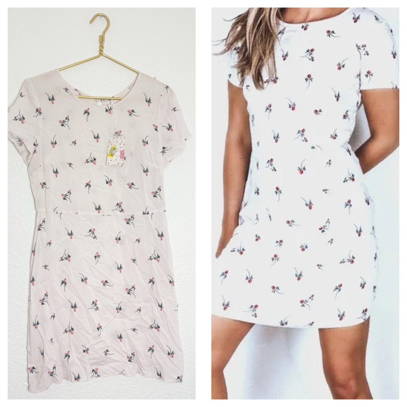 NWT Free People Light Red Rose Bud Short Sleeve Dress Size 6 Bohemian Coquette