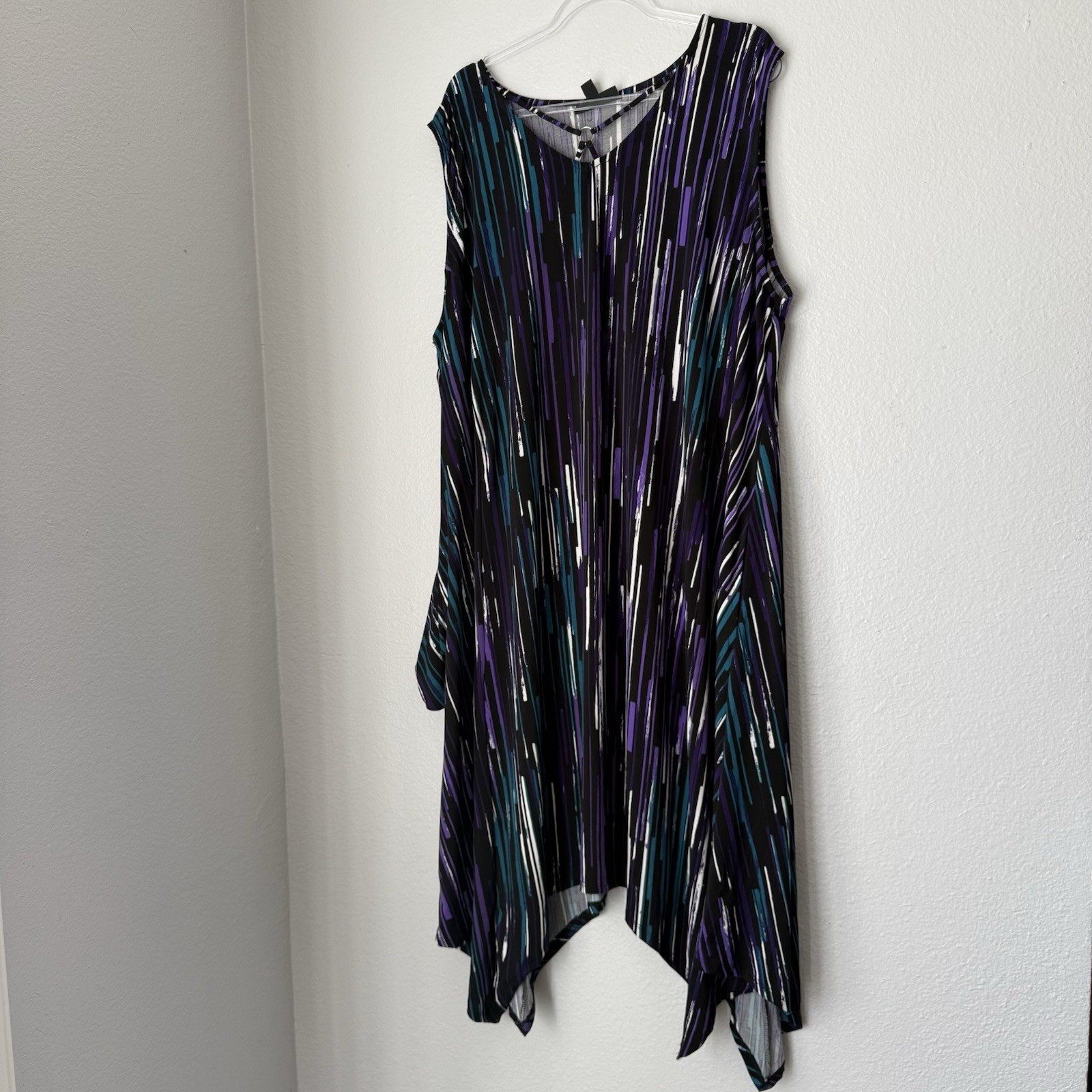 Any Wear by Catherines Asymmetrical Tunic Dress Striped 3X Purple Teal Casual