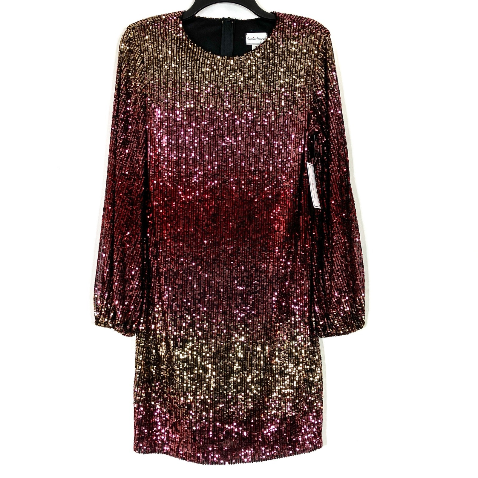 Premier Amour Sequin Dress Long Sleeve Black Red Pink Gold Party NWT Womens 8