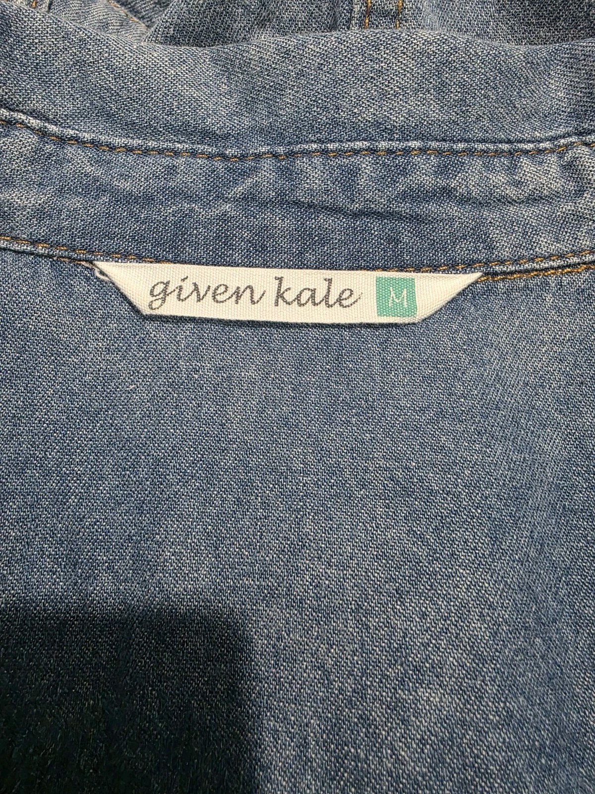 Given Kale Blue Denim Solid Shirt Dress Button-Front Belted Pockets Midi M