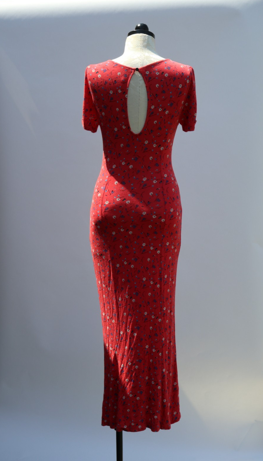 Free People Red Rayon Stretchy Jersey Floral Bodycon Tshirt Maxi Dress Women S