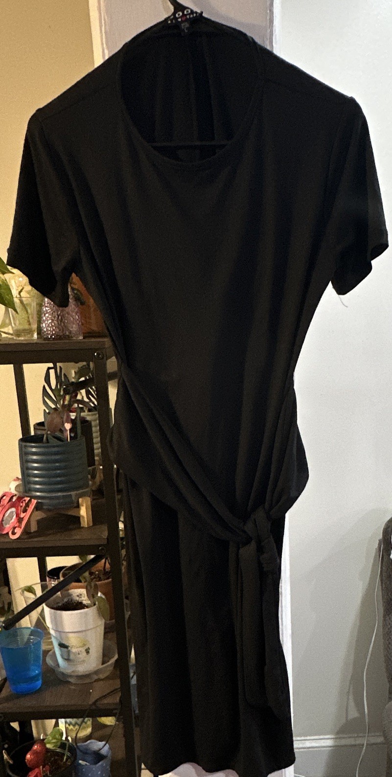 Zoo New York Women’s Black Tie-Waist Belted Knit Jumpsuit L, Short Sleeve