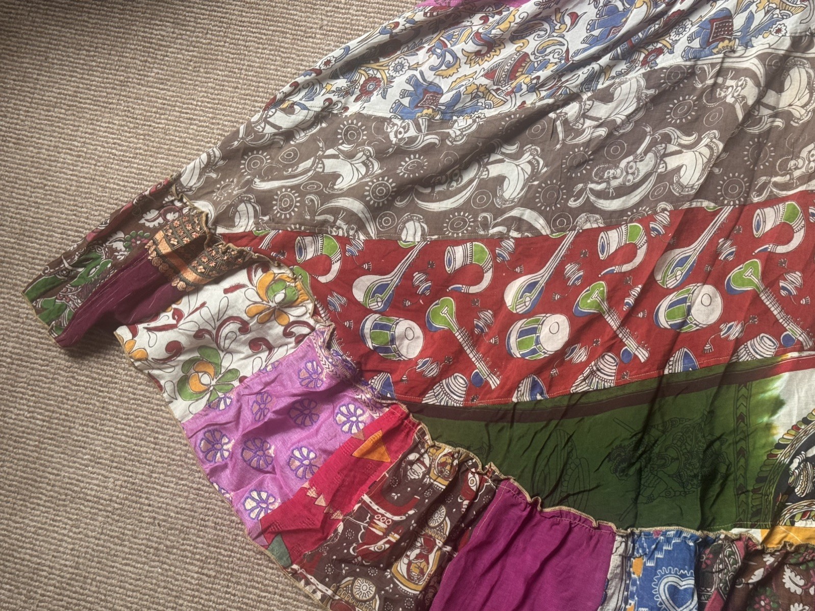 Recycled OOAK Sari Fabric Patchwork Boho Festival Maxi Dress M/L UK 12-16