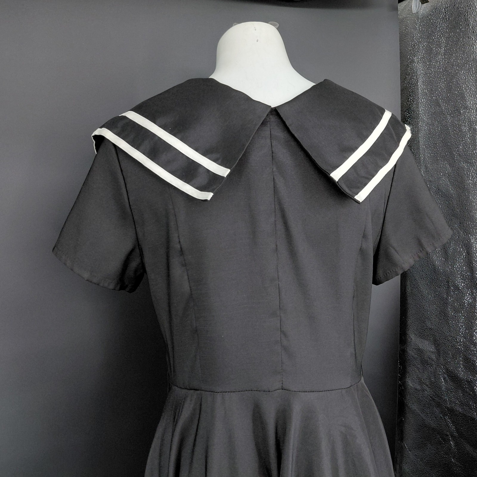 Chic Star Dress Womens 40 Black Sailor Collar Fit Flare Nautical Retro Party Alt