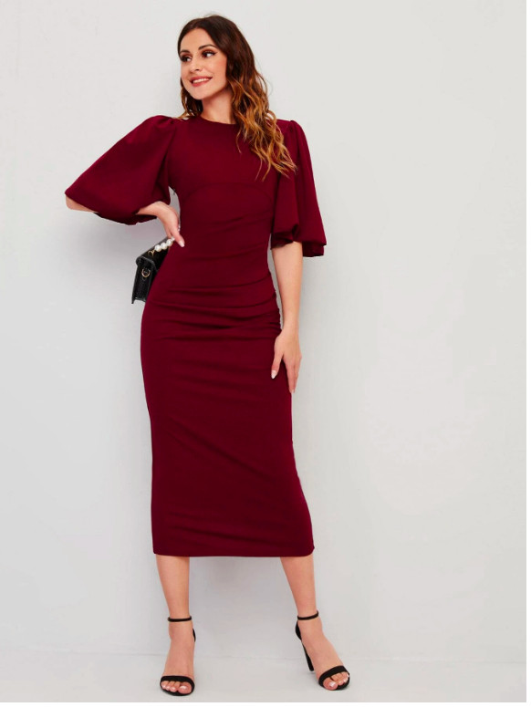 Burgundy Modely Butterfly Sleeve Keyhole Back Split Hem Dress Sz XS S M L XL XXL