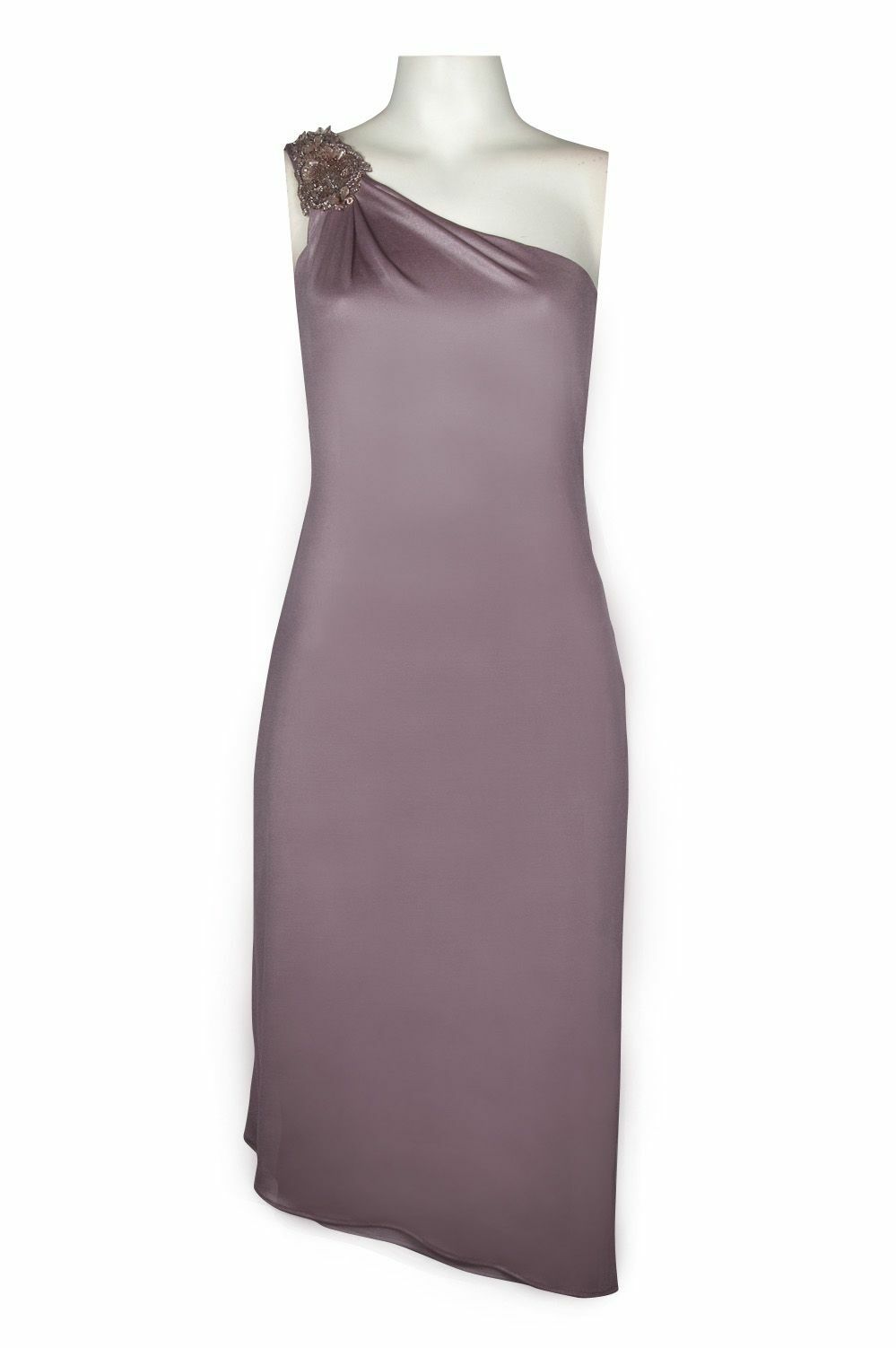 Cachet Beaded One Shoulder Midi Party Dress Size 12 14 Mauve Purple NWT $188