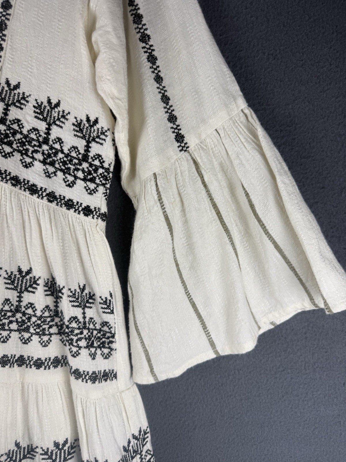 Pomegranate Viscose Three Quarter Sleeves dress With Embroidery Details Size M