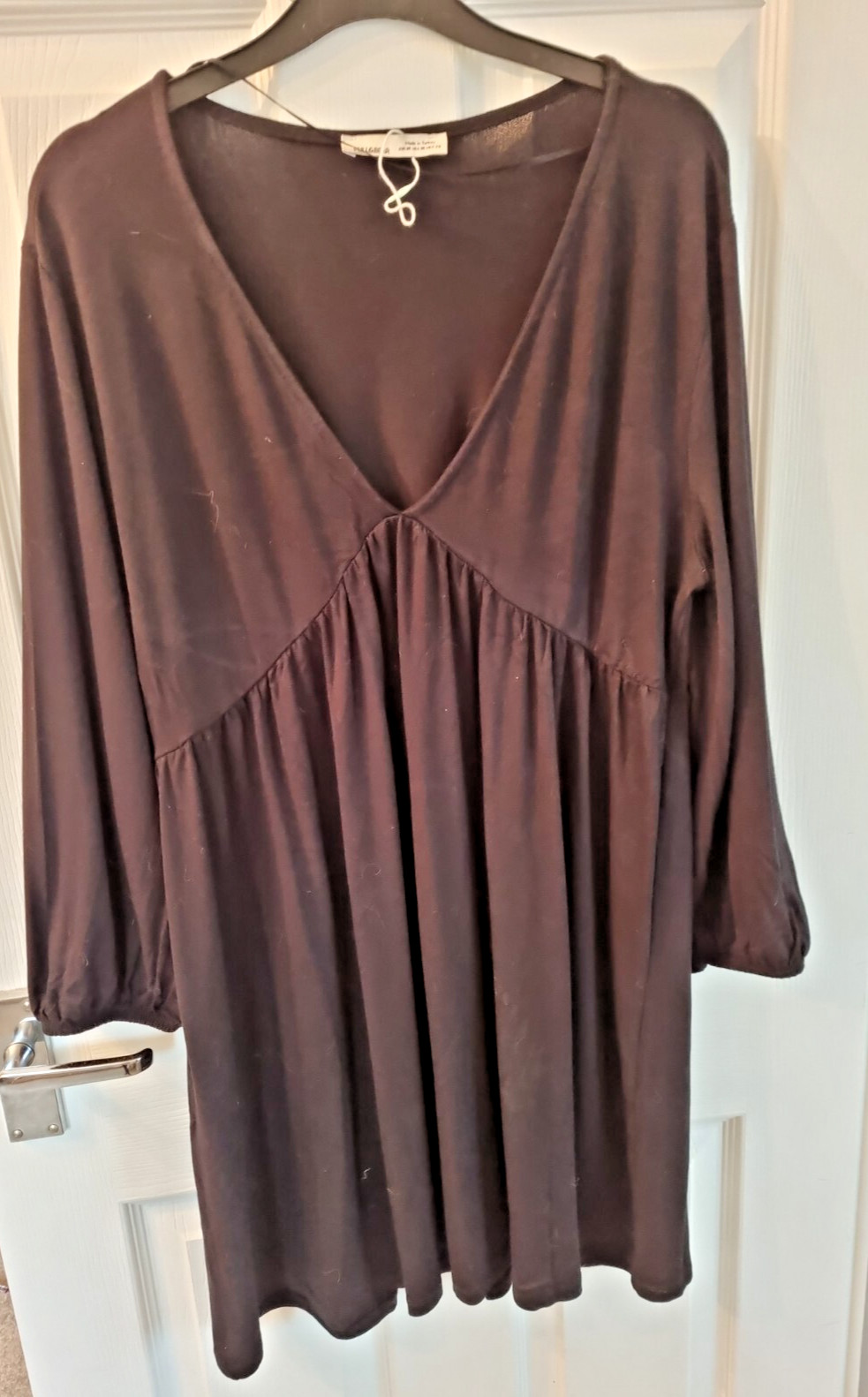 Pull & Bear Black V Neck Smock Dress Size Medium Approx 12 Length 30 inches