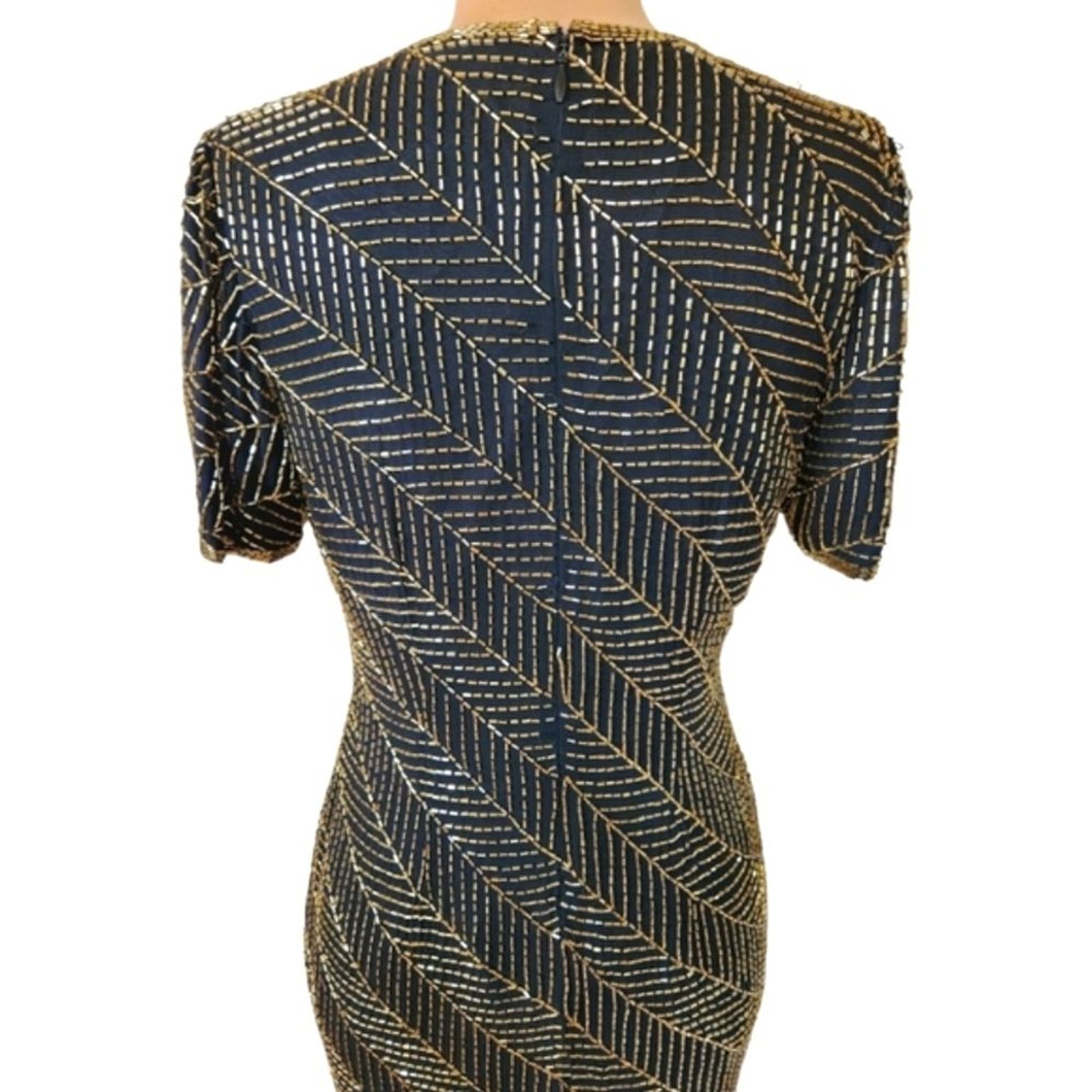 A.J. BARI Vintage 1980s Silk Beaded Sheath Dress – Size 10