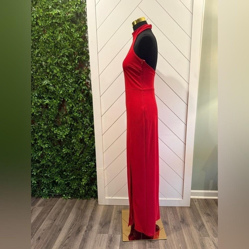 Remarkable Elegance Red Backless Halter Column Dress