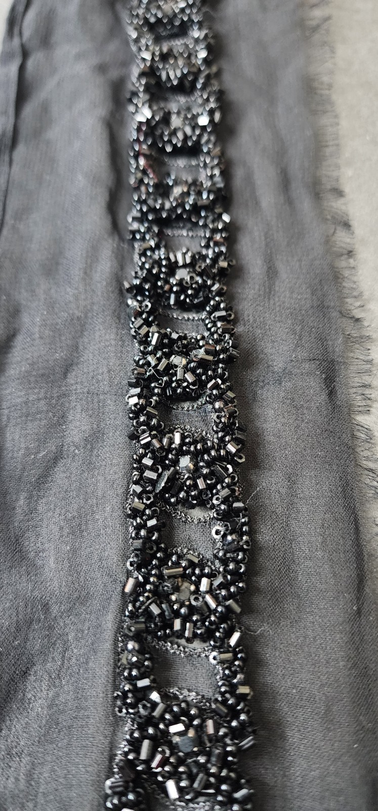 Handmade Custom Designer Black Beaded Lace Trim on Sheer Silk – 33″ Couture