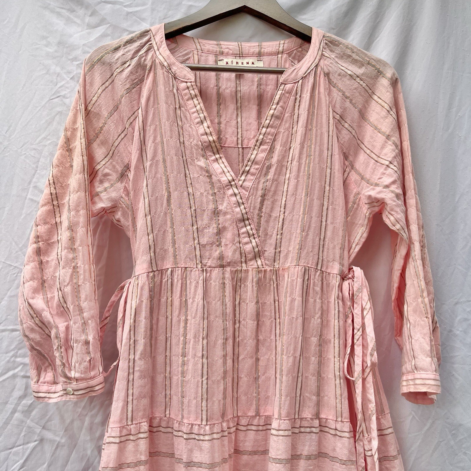 REVOLVE x XIRENA BECKETT MULTI-STRIPED PINK SHIMMER LAYNA MIDI DRESS SMALL