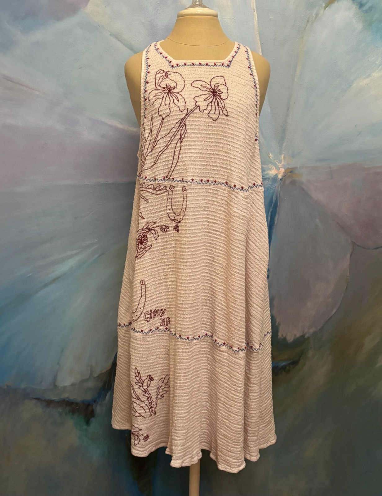 Boho Western Embroidered Midi Dress Cream Cottagecore Prairie A-Line Kimchi Blue