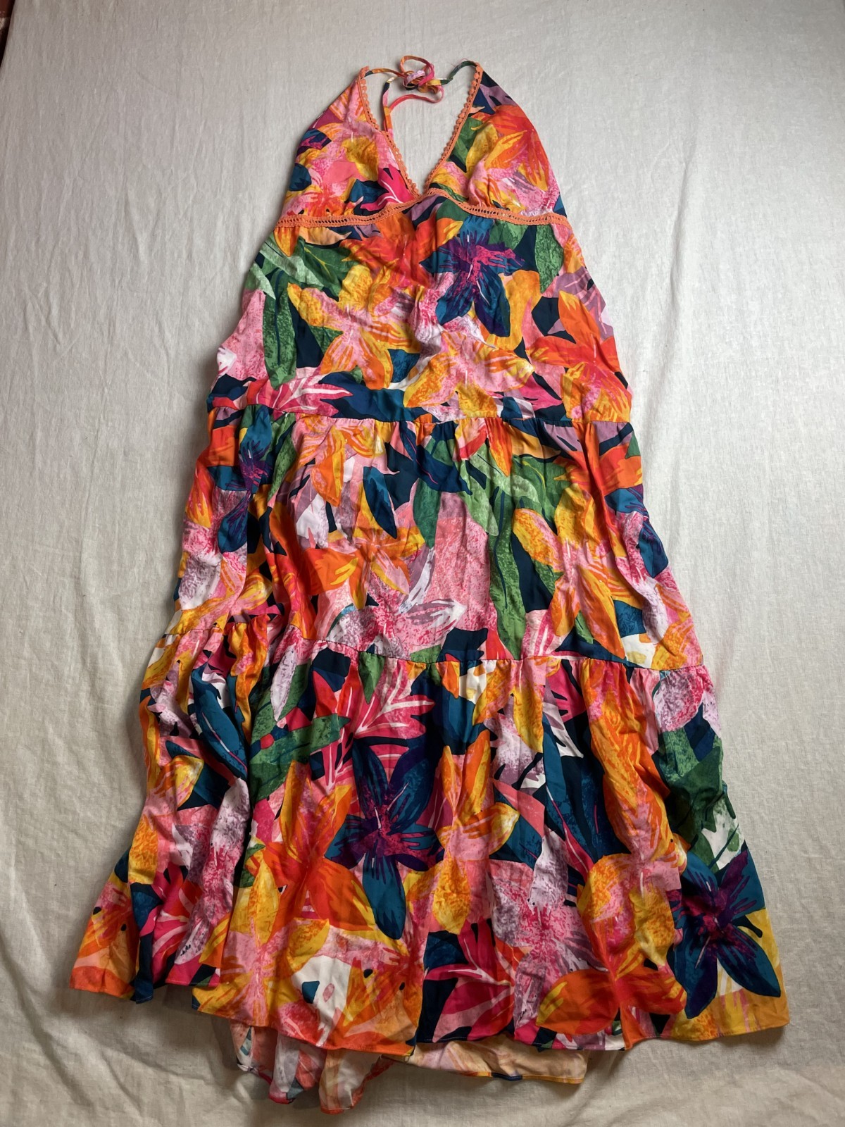 Sofia Vergara Multicolor Size XL Boho Tropical Tiered Summer Halter Sundress
