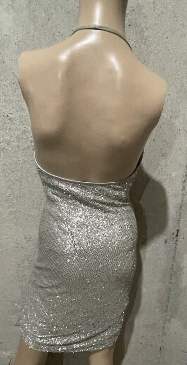 VERSACE Vintage Runway Sequin Embroidered Silver Cocktail Dress US 4 6 / IT 42