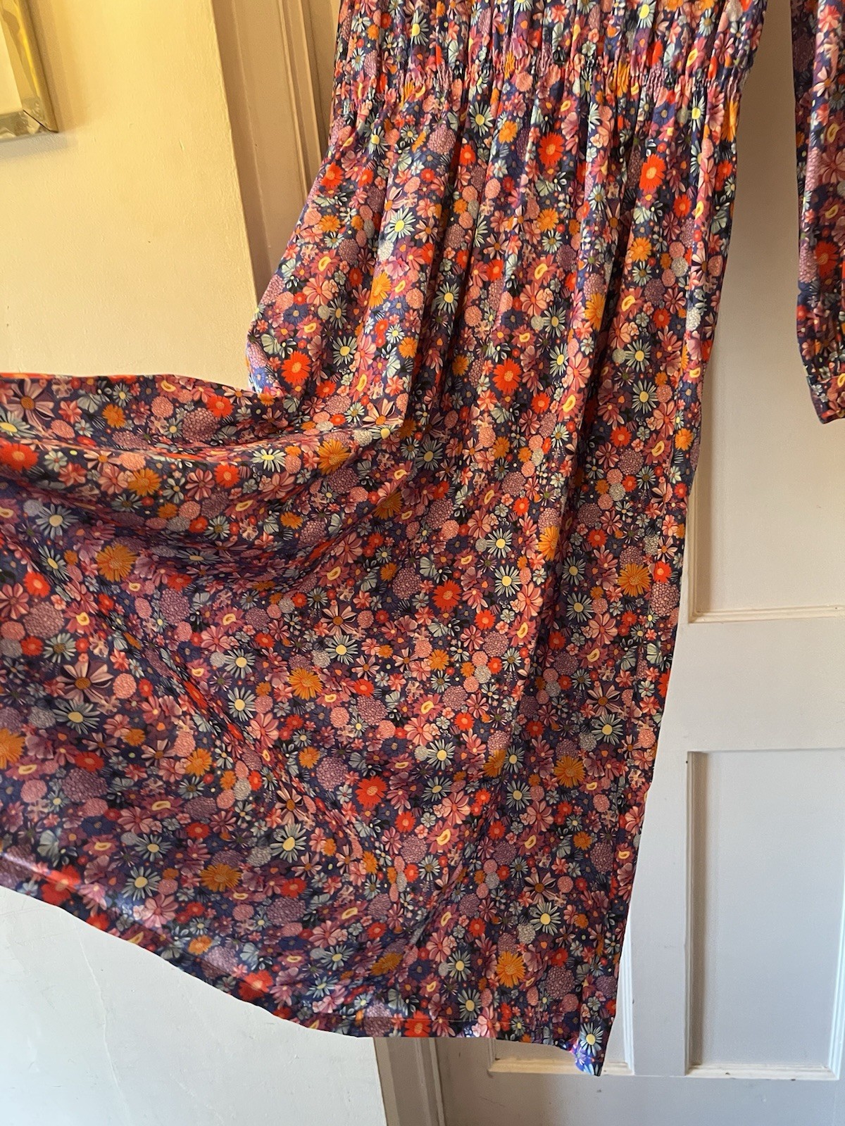 New Olivia Rubin Tammy Blue Mini Floral Cotton Midi Dress,UK 12